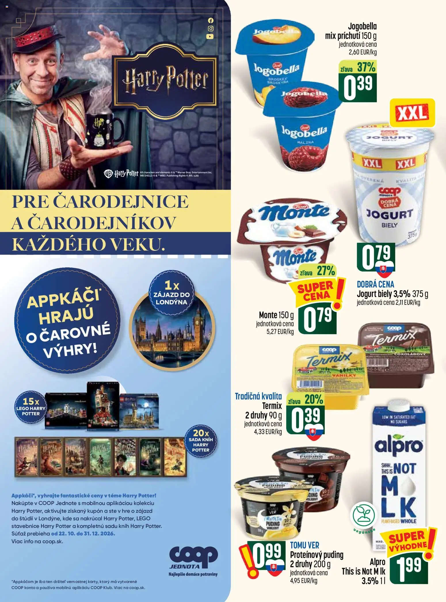 Náhľad COOP Jednota letáku platného od 29.10.2026 - LEGO, LEGO Harry Potter, Puding, Jogurt, Alpro, Termix, LEGO stavebnice, Proteínový puding