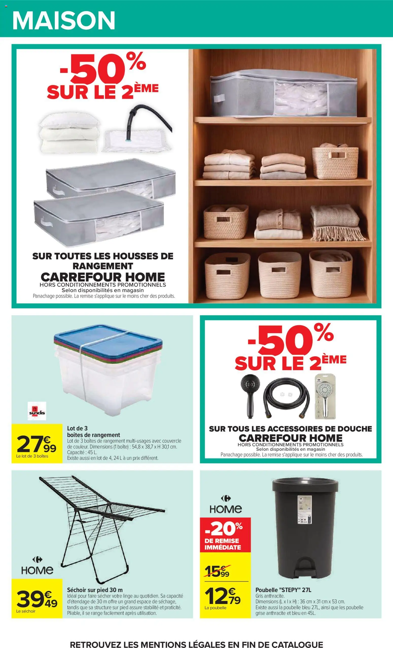 Prévisualisation de Carrefour catalogue du magasin Carrefour formulaire valide 20/10/2026 - Poubelle, Douche, Boîtes de rangement, Séchoir, Couvercle