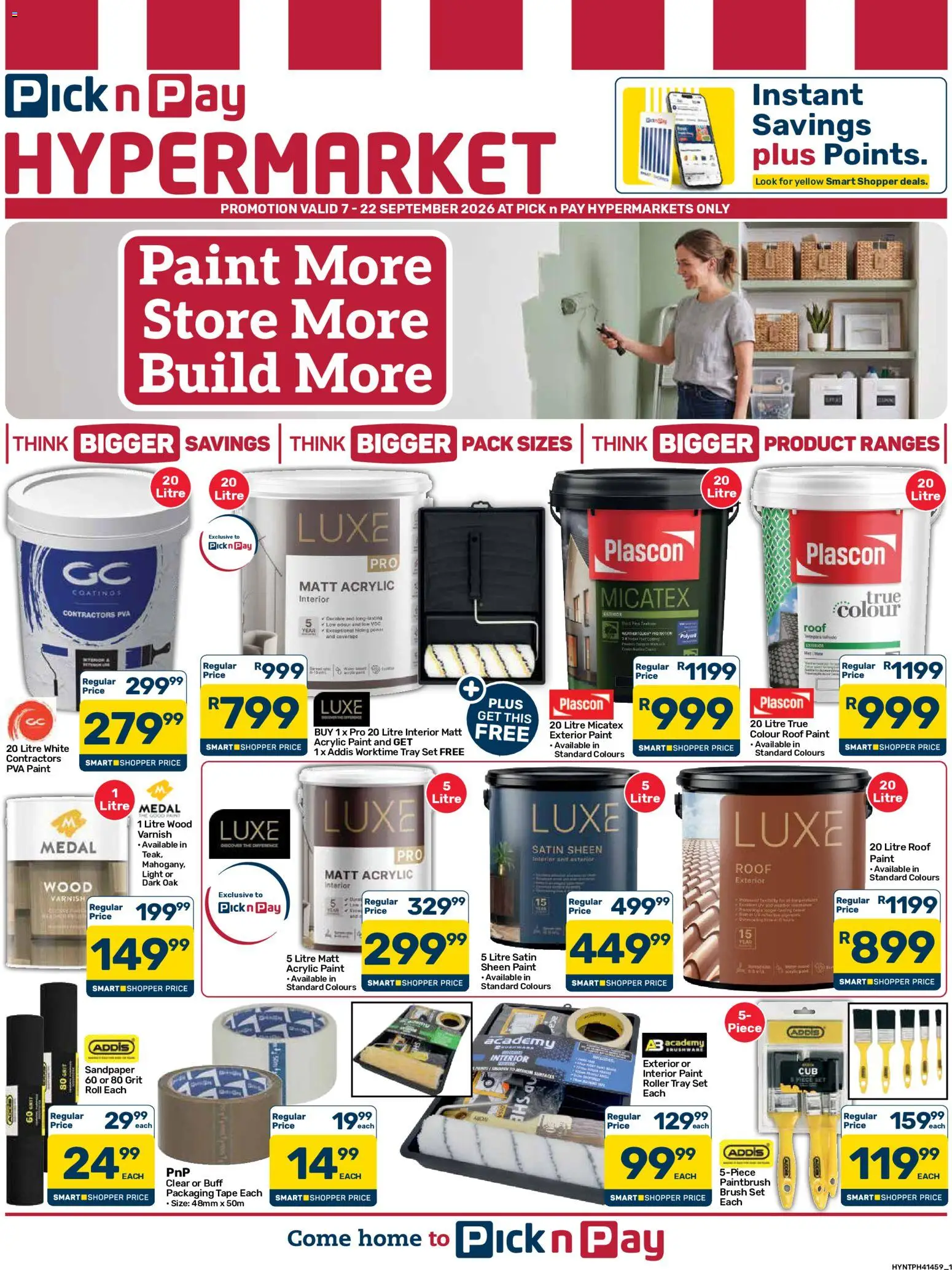 Preview of Pick n Pay flyer valid from 07/09/2026 - Paint, Tape, Light, Peach, Tray, Wood varnish, Brush