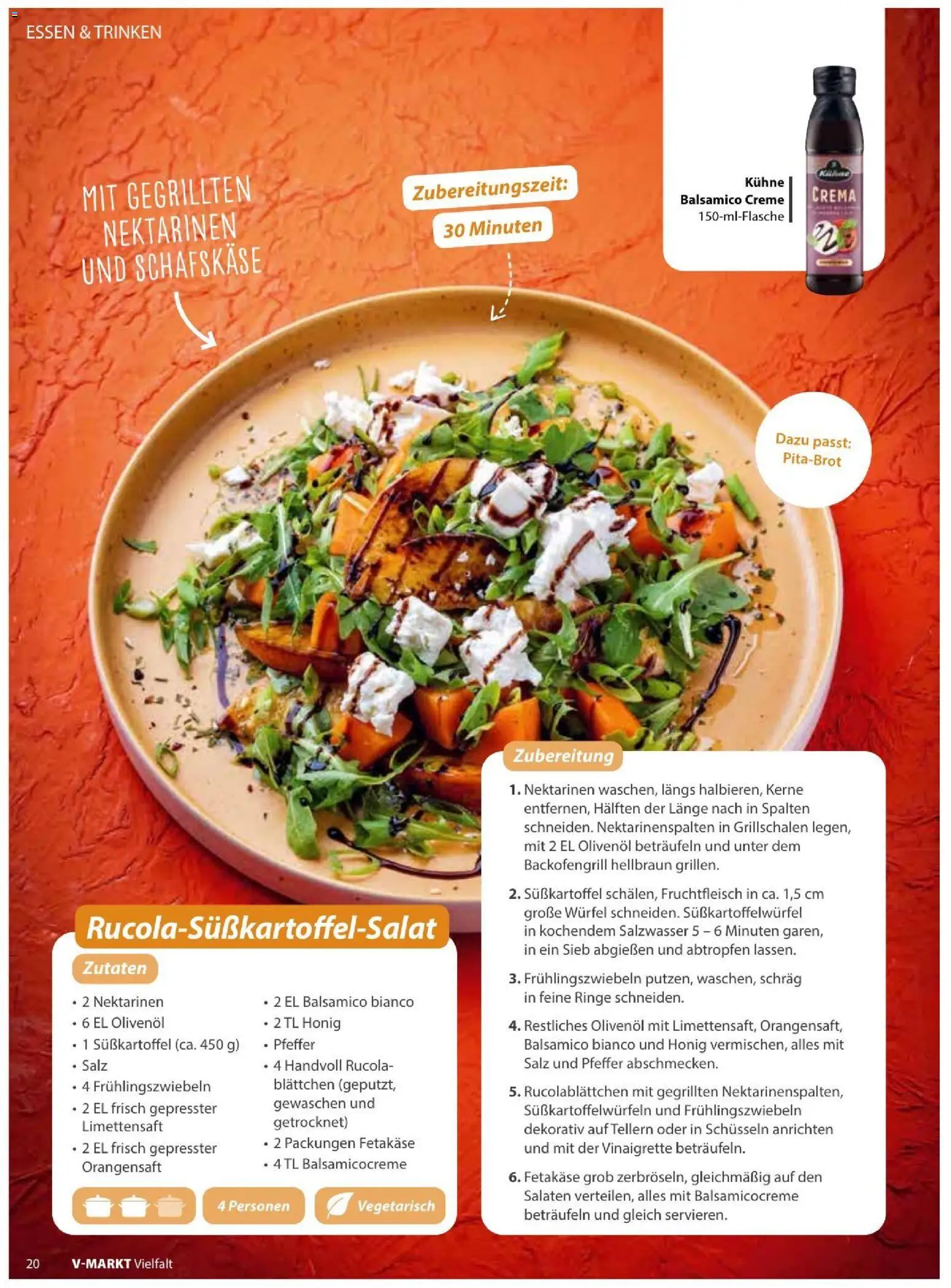 Vorschau von dem Prospekt des Geschäftes V-Markt, gültig ab dem 01.09.2026 - Rucola, Nektarinen, Salz, Balsamico, Orangensaft, Creme, Schafskase, Olivenol
