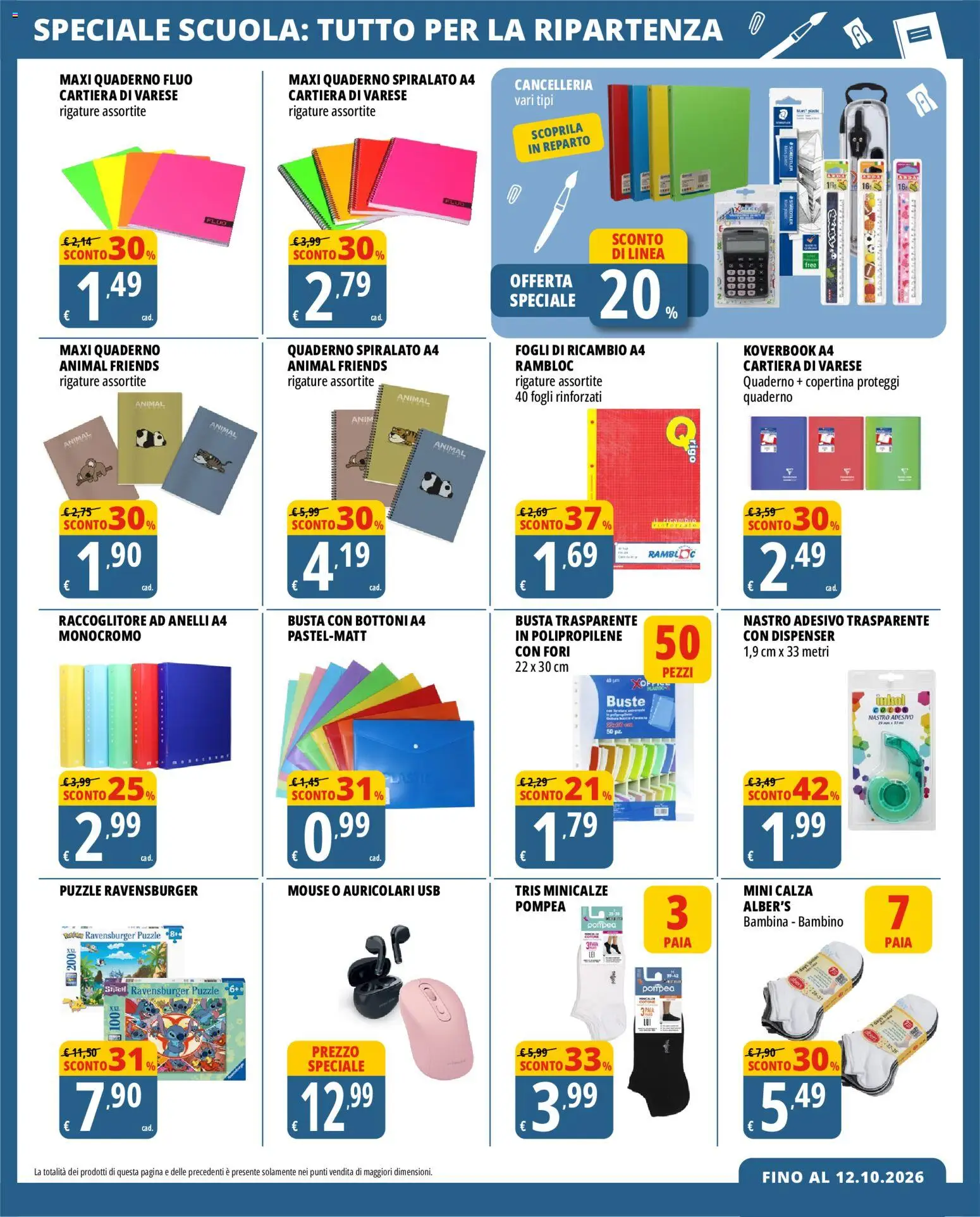 Anteprima dell'opuscolo Tigros volantino Scuola dal negozio Tigros valido da 28/08/2026 - Mouse, USB, Quaderno, Auricolari, Nastro adesivo
