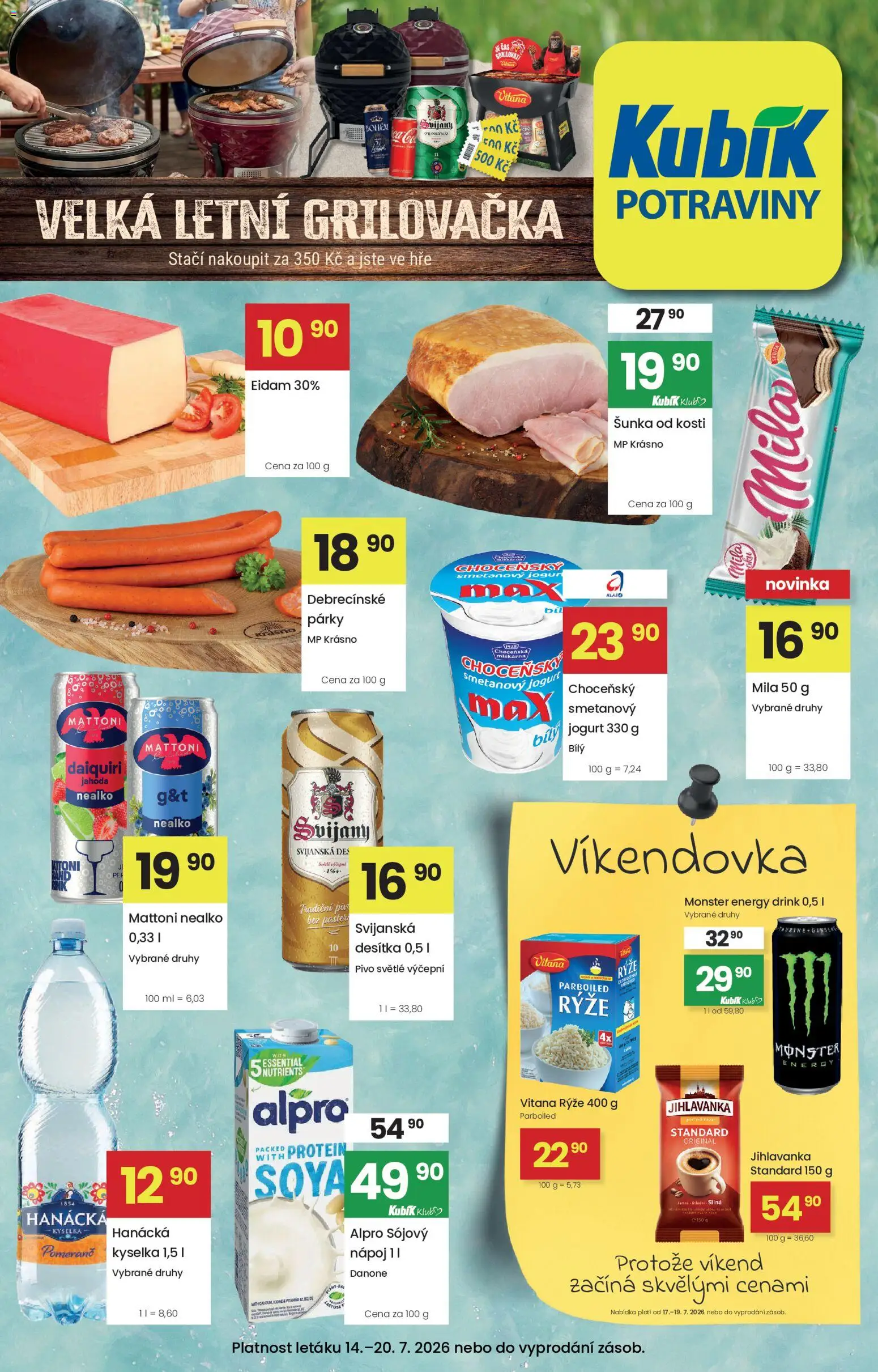Náhled nabídky: Kubík Kubík leták platný od 14.07.2026 - Potraviny, Pivo, Protein, Rýže, Párky, Alpro, Bílý jogurt, Šunka od kosti