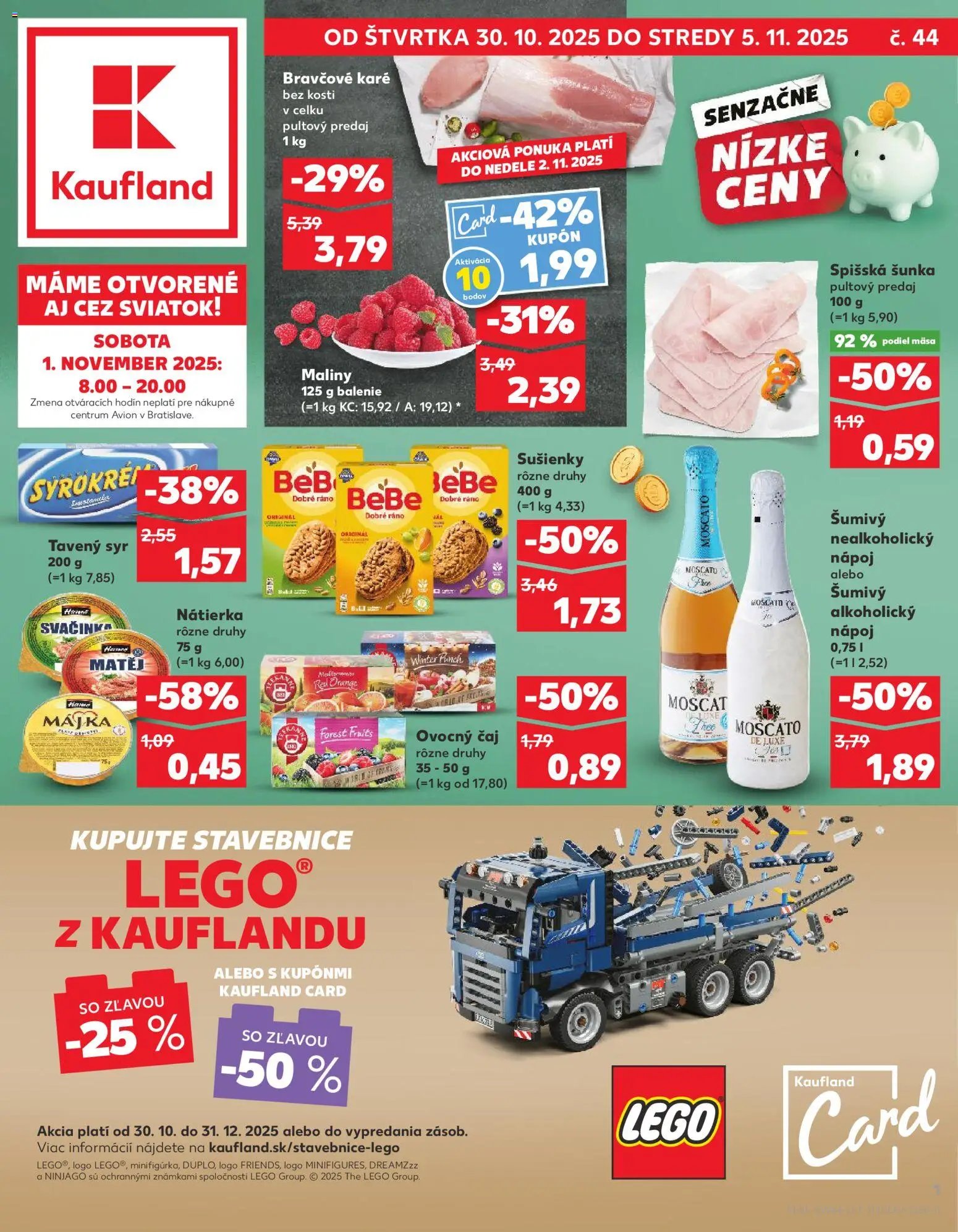 Náhľad Kaufland letáku platného od 30.10.2025 - Syr, Bravčové karé, Čaj, Šunka, Maliny, Nátierka, Teekanne, Sušienky