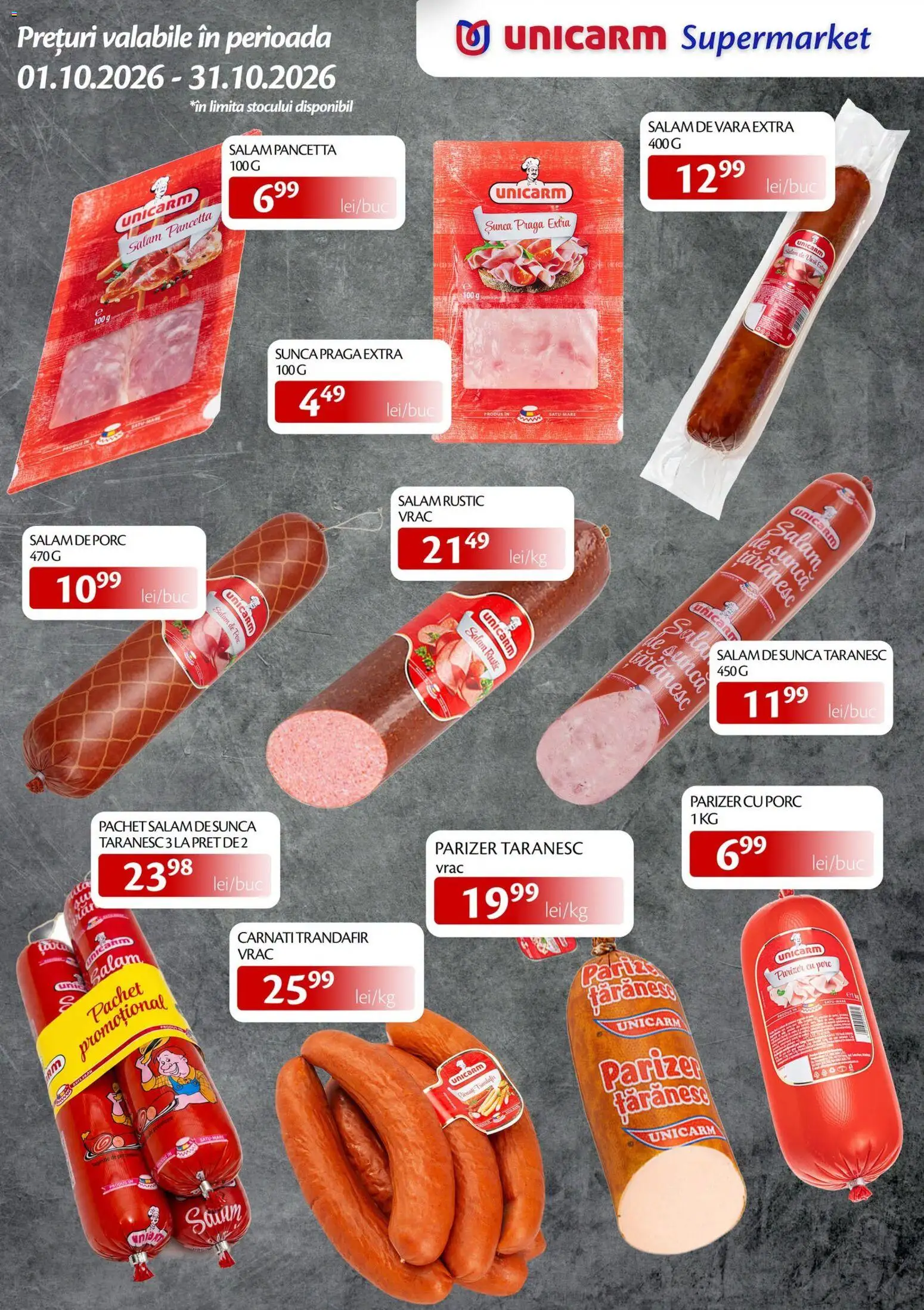Previzualizarea de cataloage: Unicarm Unicarm Catalog valabil de la 01.10.2026 - Trandafir, Salam, Șuncă, Parizer, Cârnați, Sunca praga