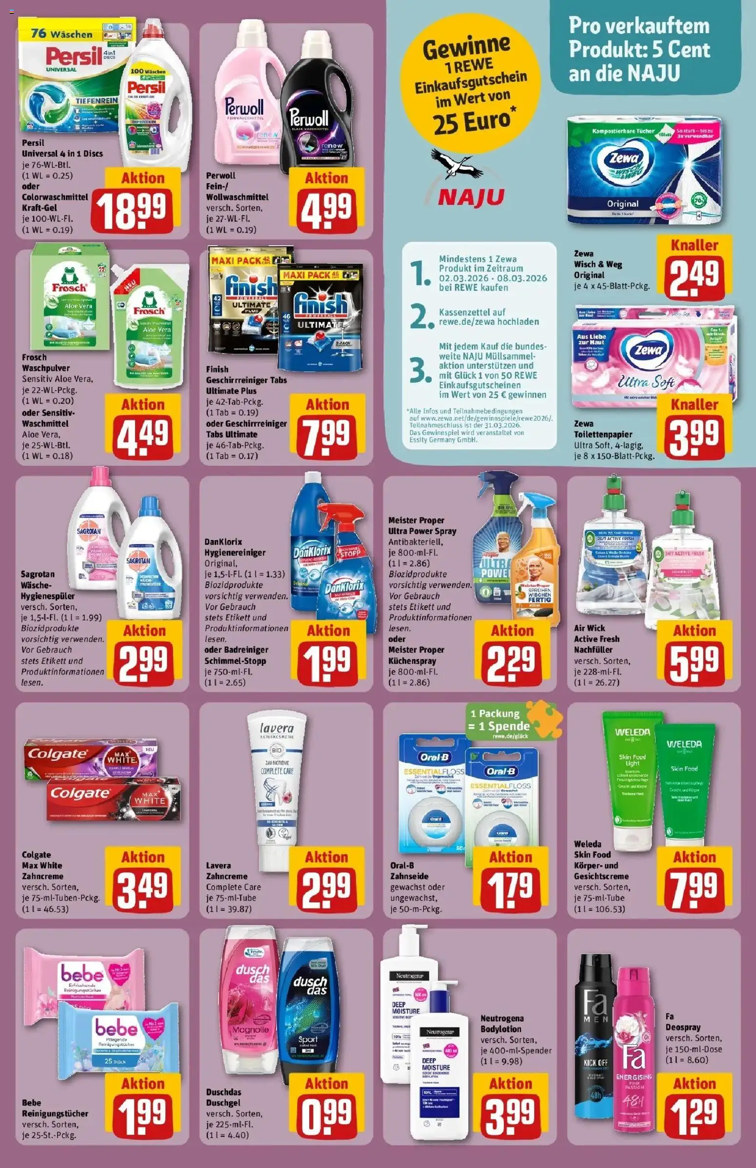 Vorschau von dem Prospekt des Geschäftes Rewe, gültig ab dem 02.03.2026 - Bad, Toilettenpapier, Persil, Duschgel, Zewa, Waschpulver, Reinigungstücher, Deospray