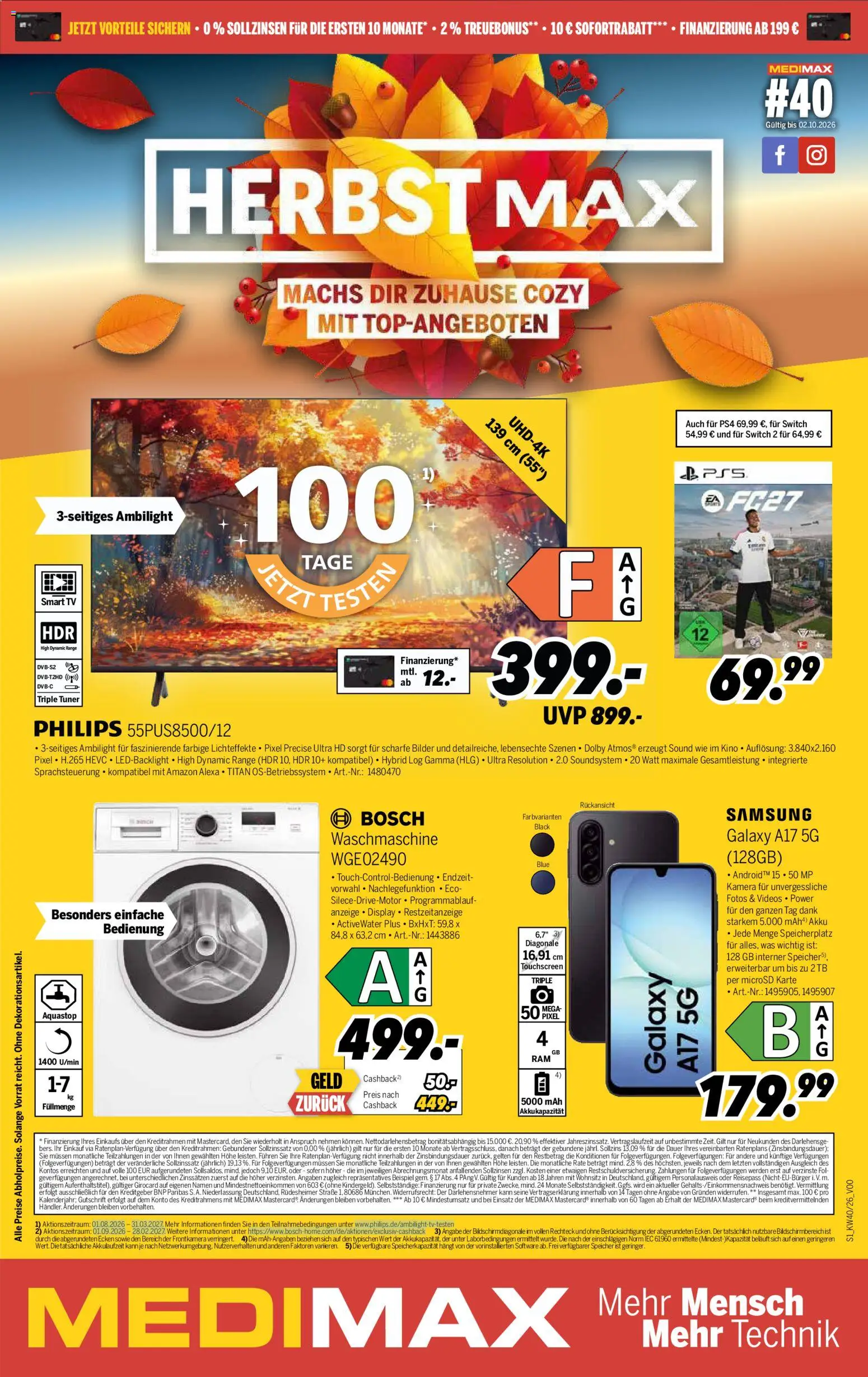 Vorschau von dem Prospekt des Geschäftes Medimax, gültig ab dem 26.09.2026 - Samsung, Waschmaschine, TV, Bosch, Philips, Kamera, Smart TV, Soundsystem