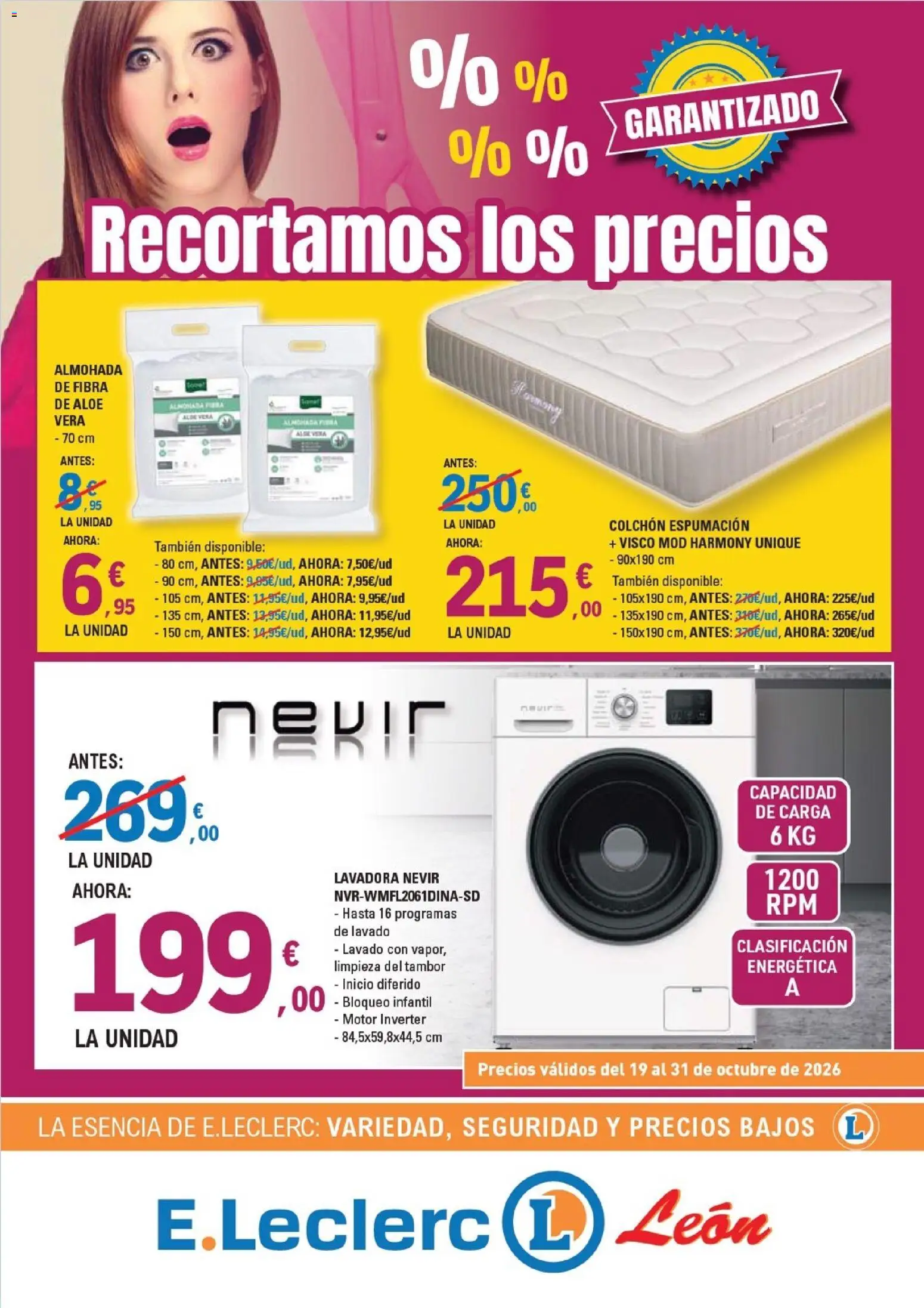 Vista previa del folleto de la tienda E.Leclerc válido desde el 19/10/2026 - Colchon, Aloe Vera, Lavadora, Almohada