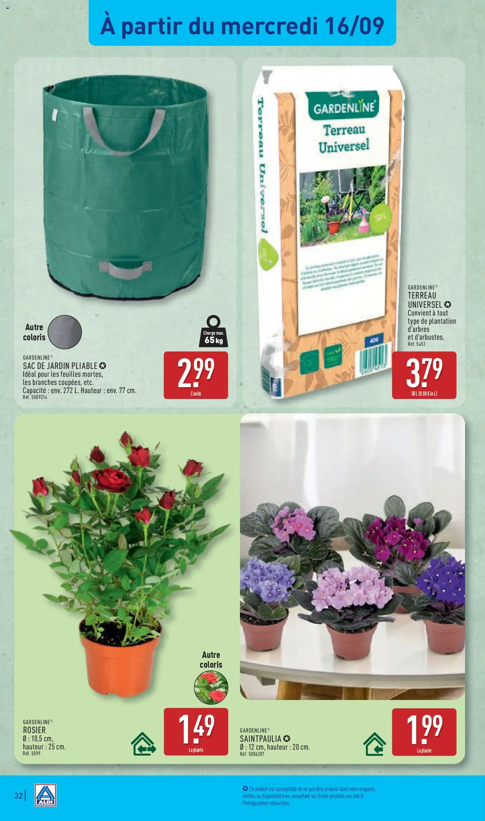 Prévisualisation de Aldi catalogue du magasin Aldi formulaire valide 15/09/2026 - Sac, Rosier, Terreau, Terreau Universel