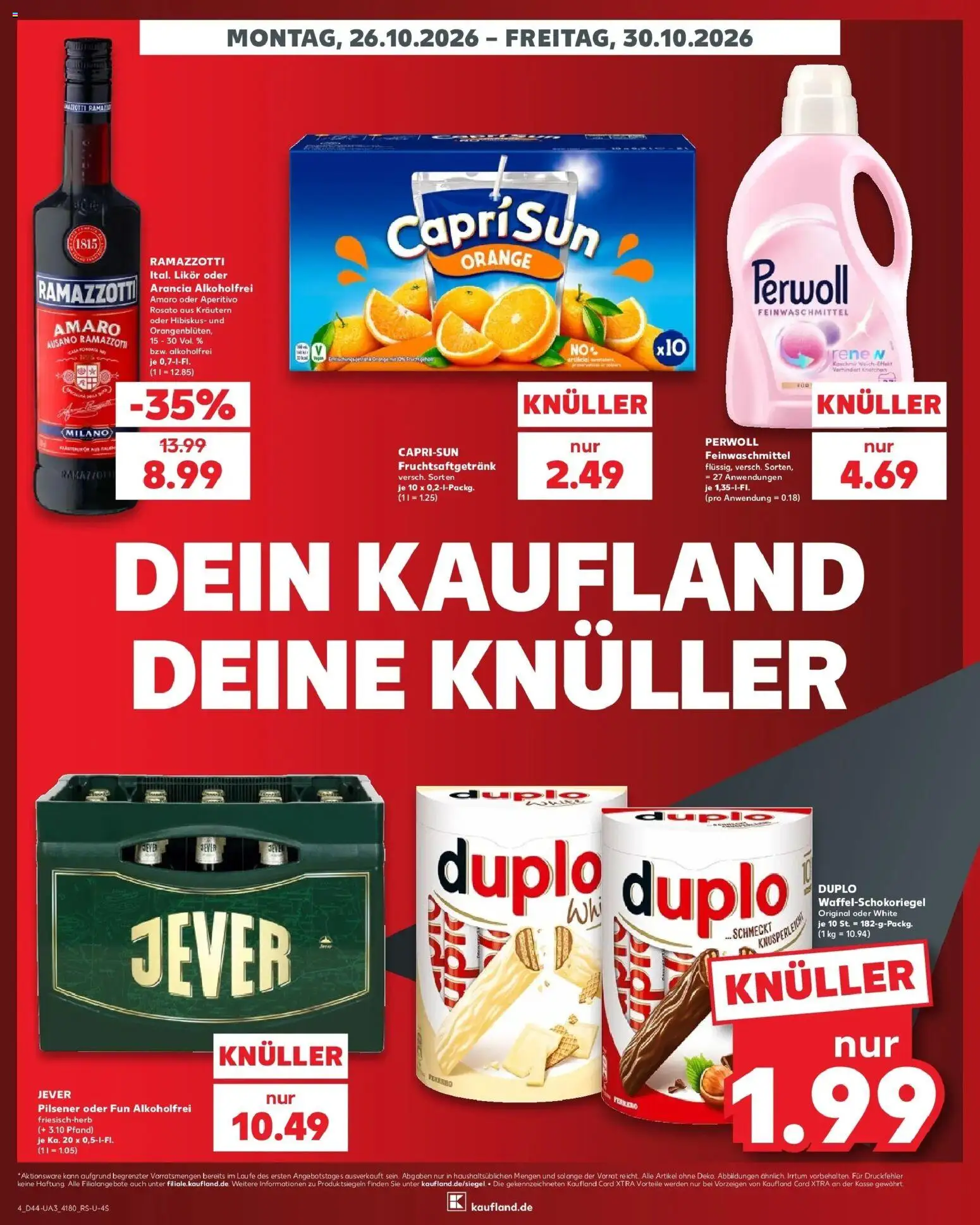 Vorschau von dem Prospekt des Geschäftes Kaufland, gültig ab dem 26.10.2026 - Jever, Ramazzotti, Likör, Perwoll