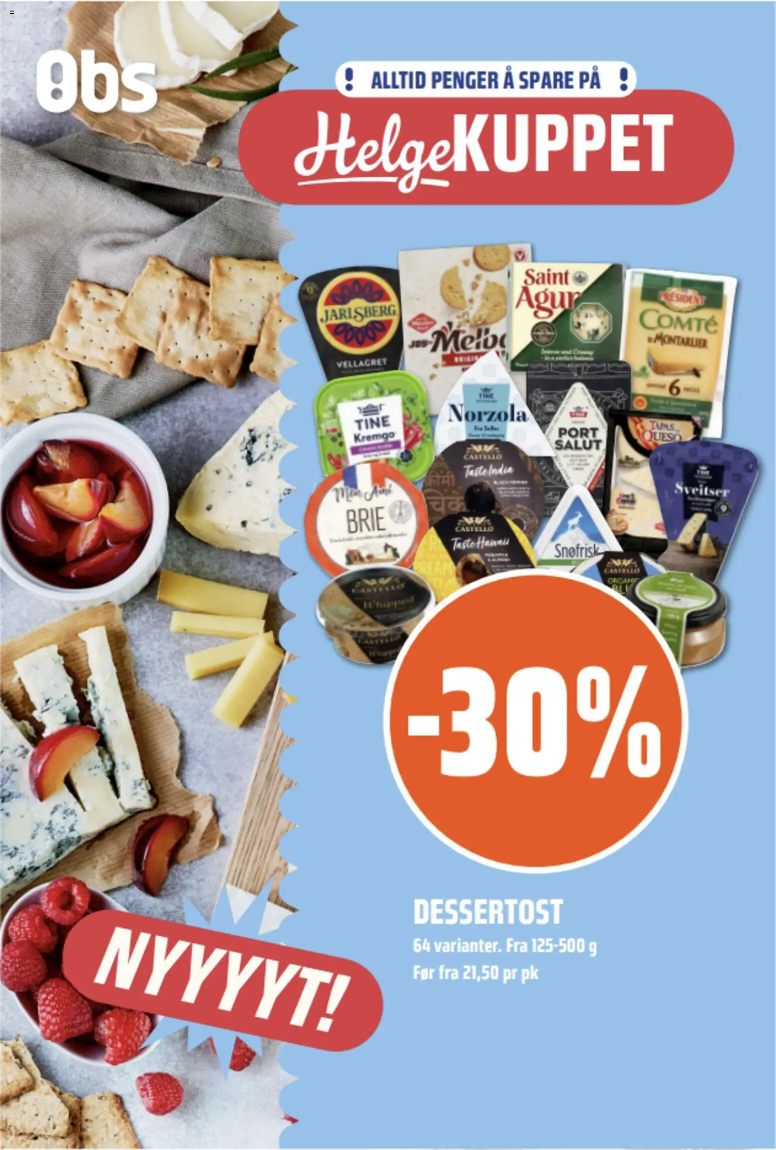 Forhåndsvis Coop Obs kundeavis Helgemat Kuppet fra butikk Coop Obs gyldig fra 22/10/2026 - Tapas, Jarlsberg, Brie