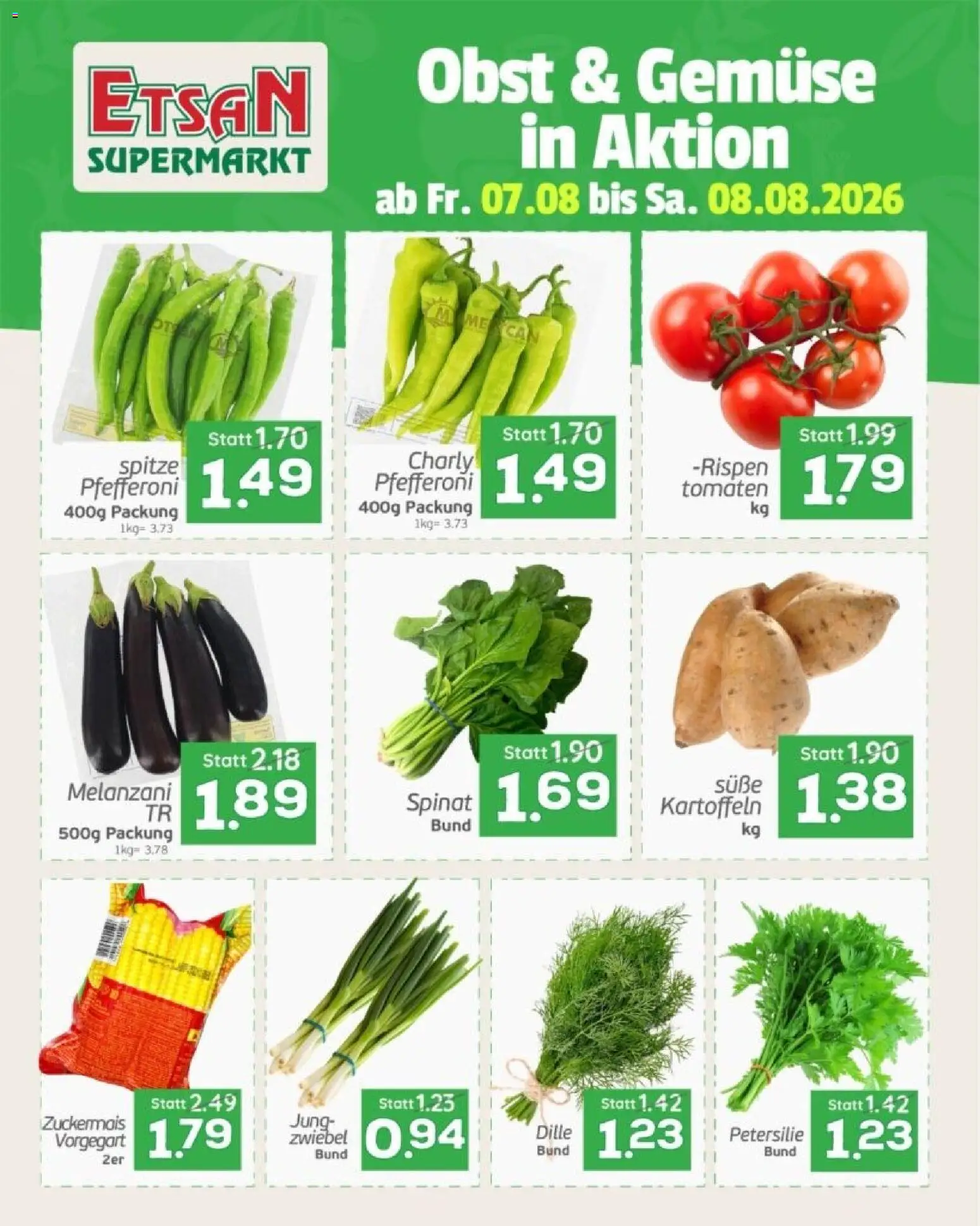Vorschau der Angebote: ETSAN ETSAN Obst und Gemüse gültig ab 07.08.2026 - Gemüse, Petersilie, Obst, Tomaten, Kartoffeln