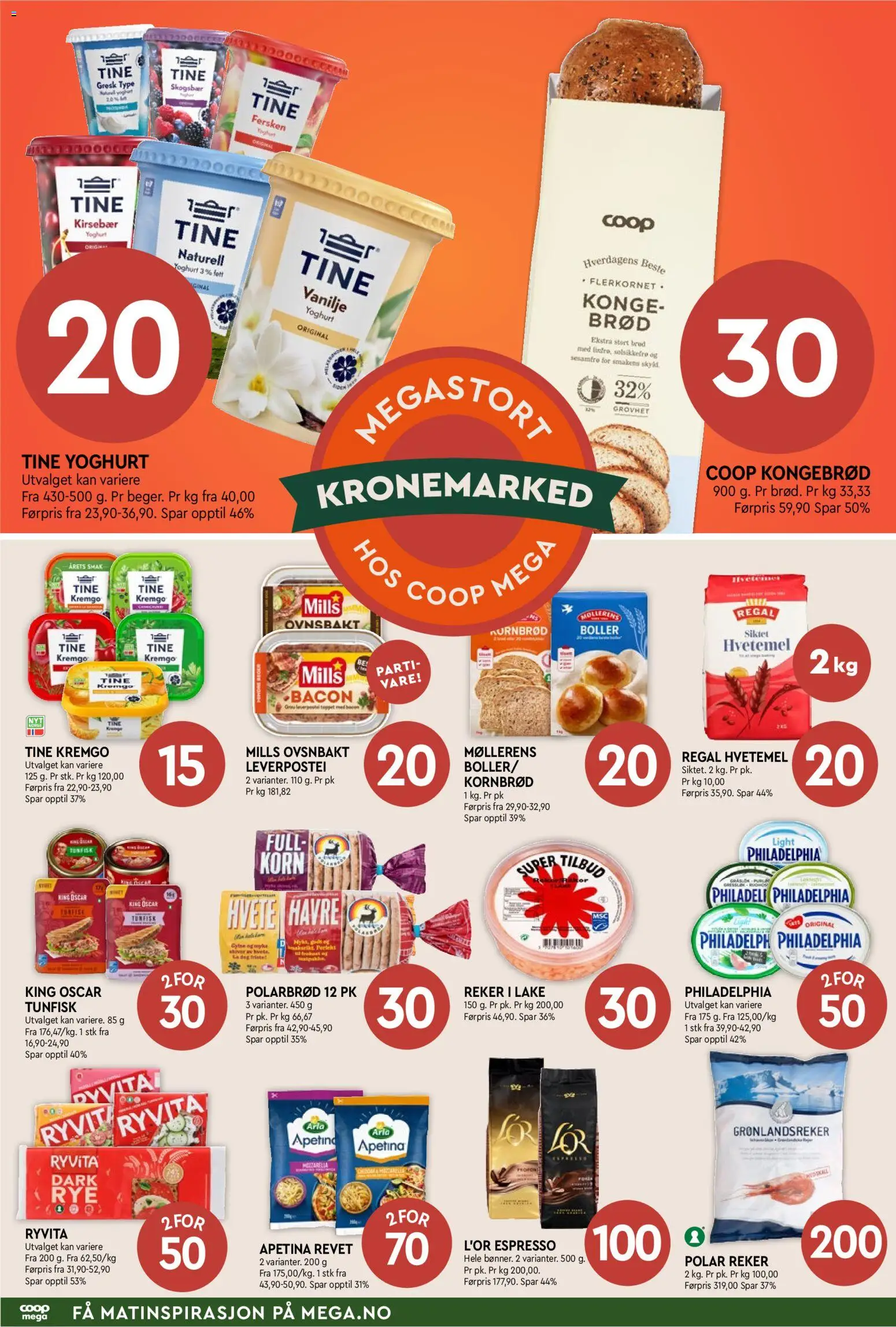 Forhåndsvis Coop Mega kundeavis fra butikk Coop Mega gyldig fra 05/10/2026 - Bacon, Reker i lake, Yoghurt, Hvetemel, Kirsebær, Leverpostei, Vanilje, Kornbrød