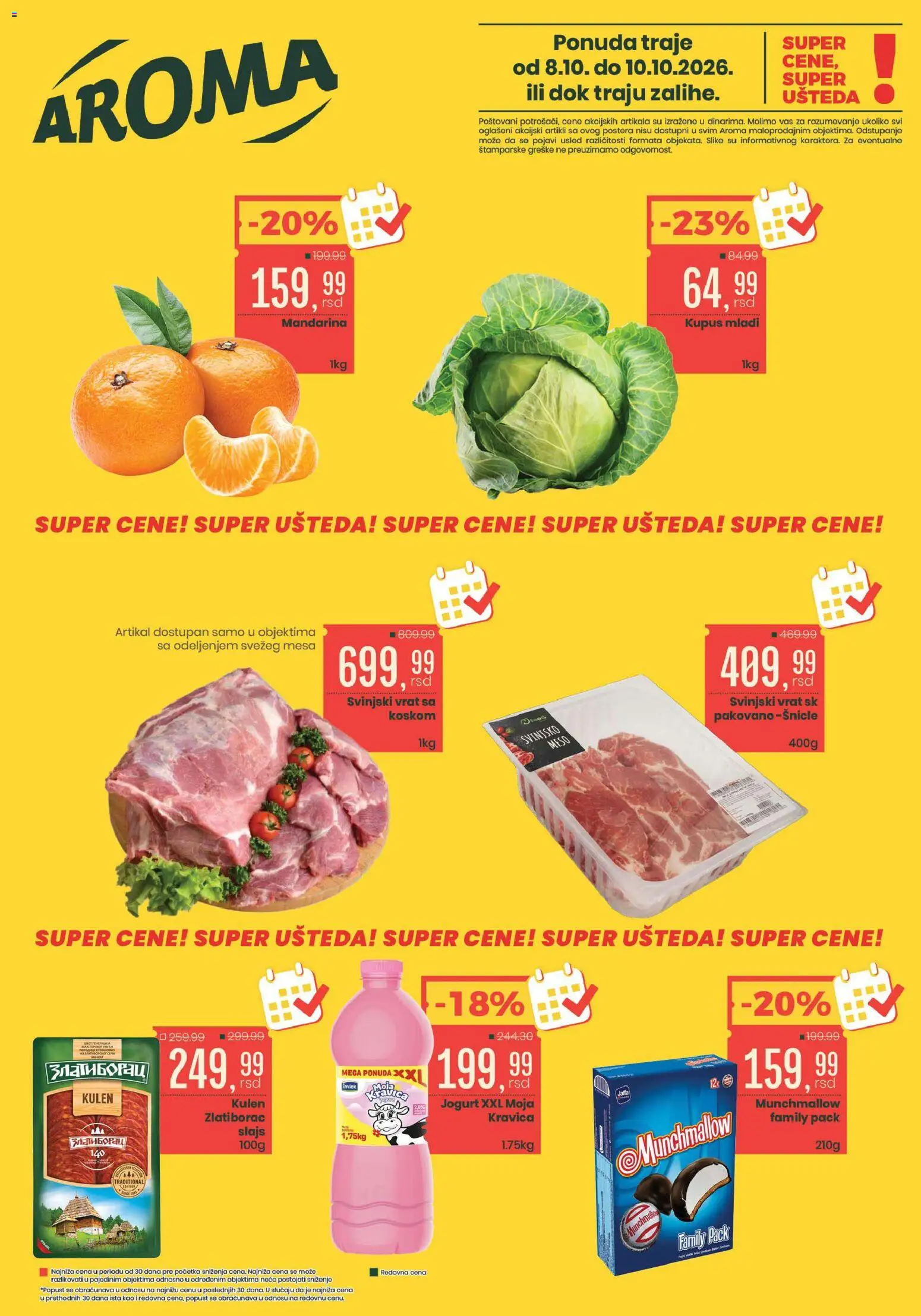Pregled Aroma Market kataloga - važi od 08.10.2026 - Mandarina, Kupus, Munchmallow, Kulen, Meso, Svinjski vrat, Vrat, Svinjsko meso