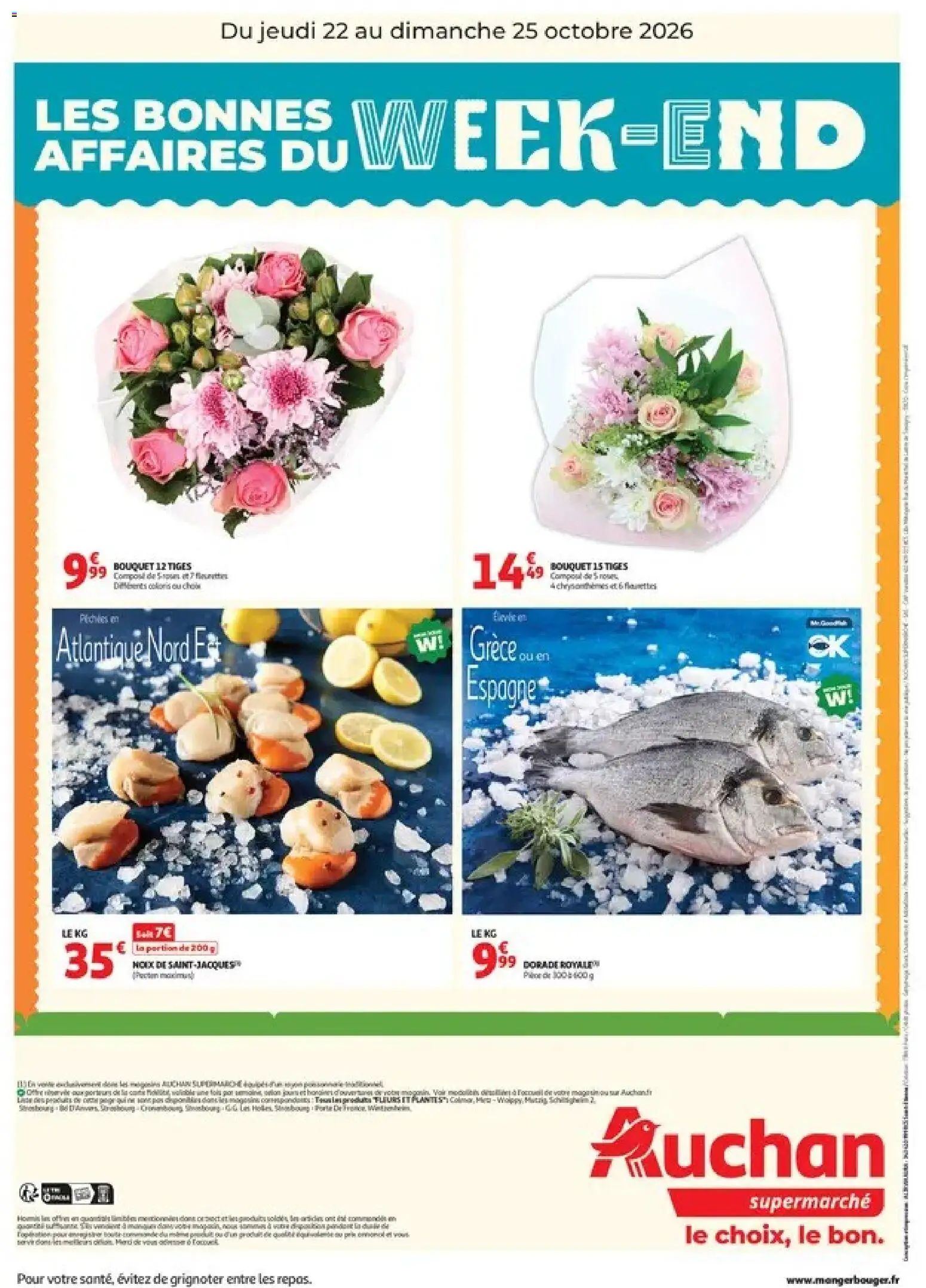 Prévisualisation de Auchan les bons plans du week-end dans votre super du magasin Auchan formulaire valide 22/10/2026 - Chrysanthèmes, Noix, Poids, Dorade royale