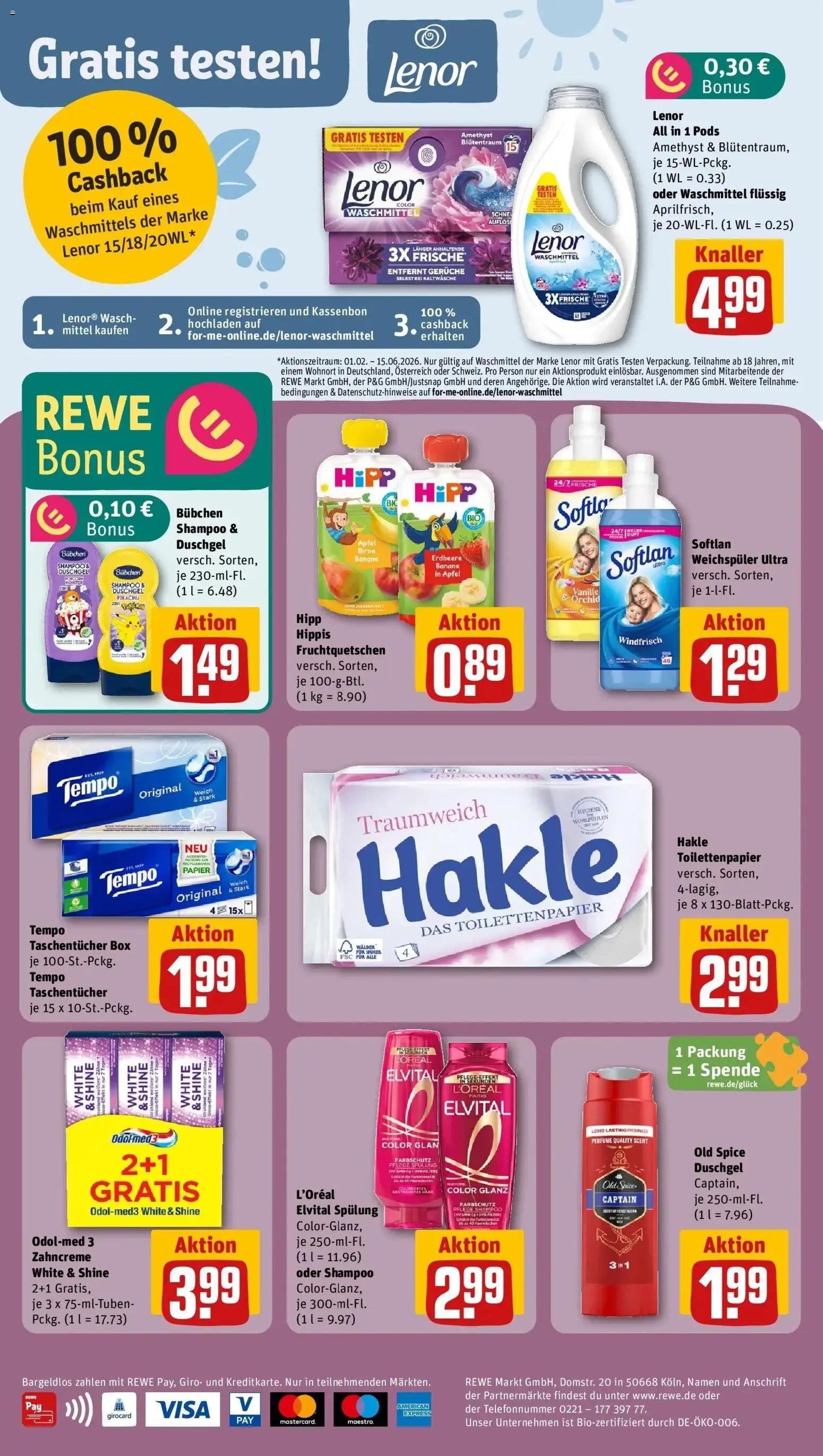 Vorschau von dem Prospekt des Geschäftes Rewe, gültig ab dem 05.04.2026 - Monster, Toilettenpapier, Birne, Lenor, Duschgel, Taschentücher, Spülung, Shower Gel