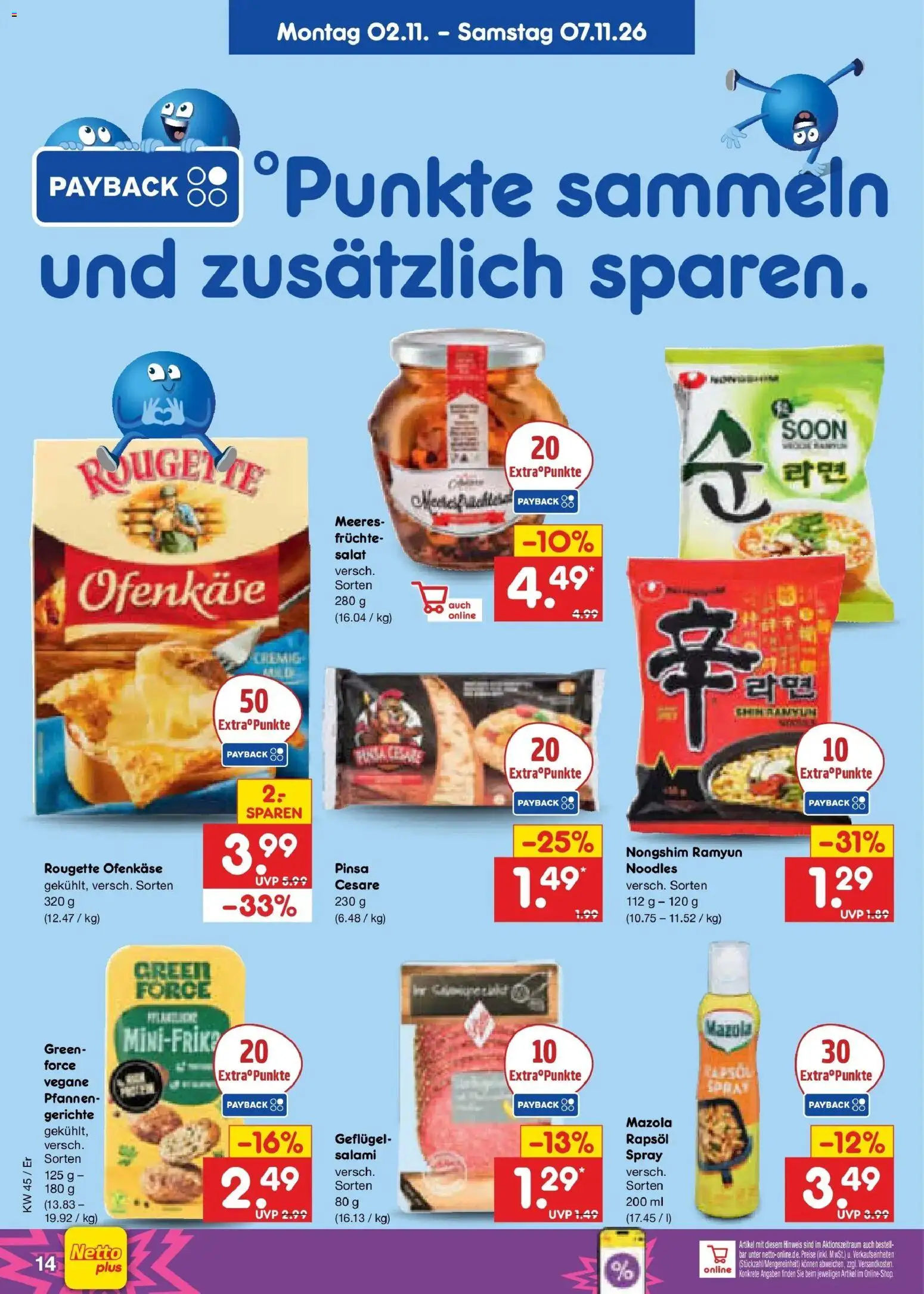Vorschau von dem Prospekt des Geschäftes Netto Marken-Discount, gültig ab dem 02.11.2026 - Gerichte, Salat, Salami, Rapsöl, Rougette ofenkase