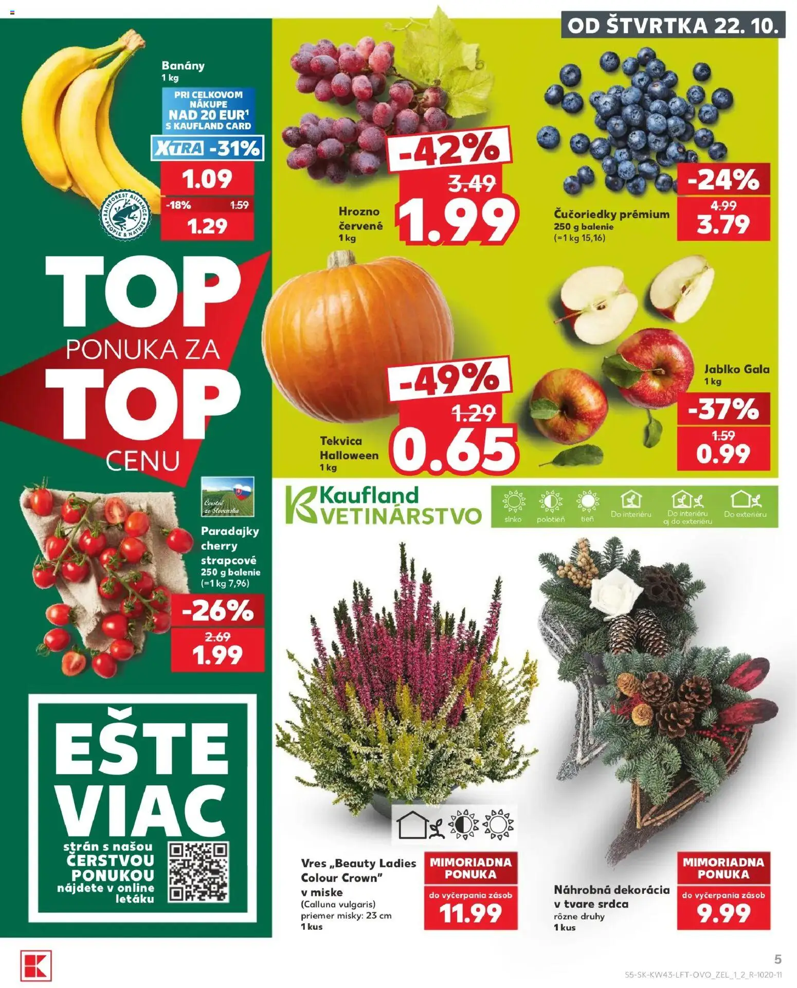 Náhľad Kaufland letáku platného od 22.10.2026 - Tekvica, Čučoriedky, Paradajky, Hrozno, Banány