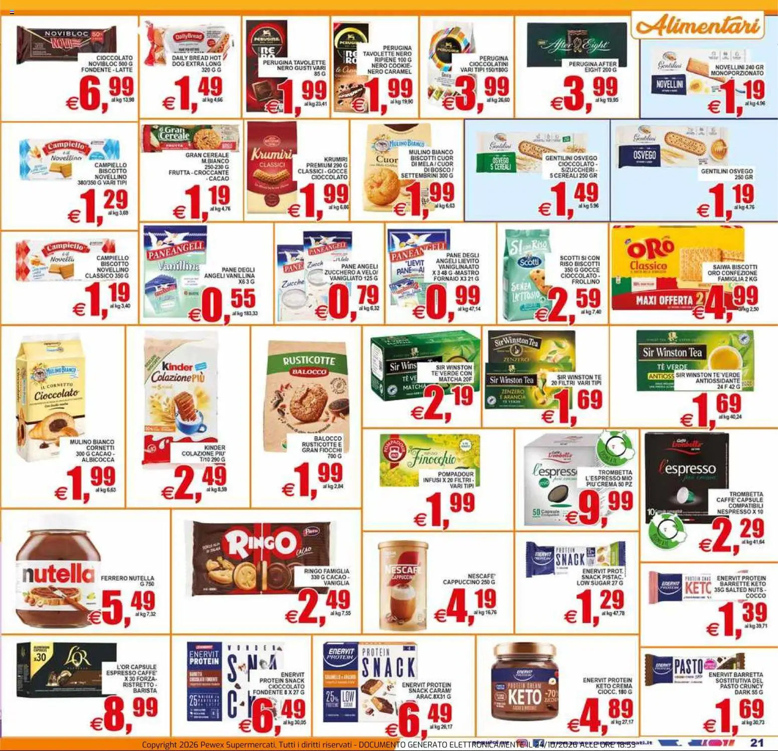 Anteprima dell'opuscolo Pewex volantino Supermercati Via Rubicone dal negozio Pewex valido da 23/10/2026 - Zucchero, Pane, Matcha, Cappuccino, Cereali, Fiocchi, Cocco, Arancia