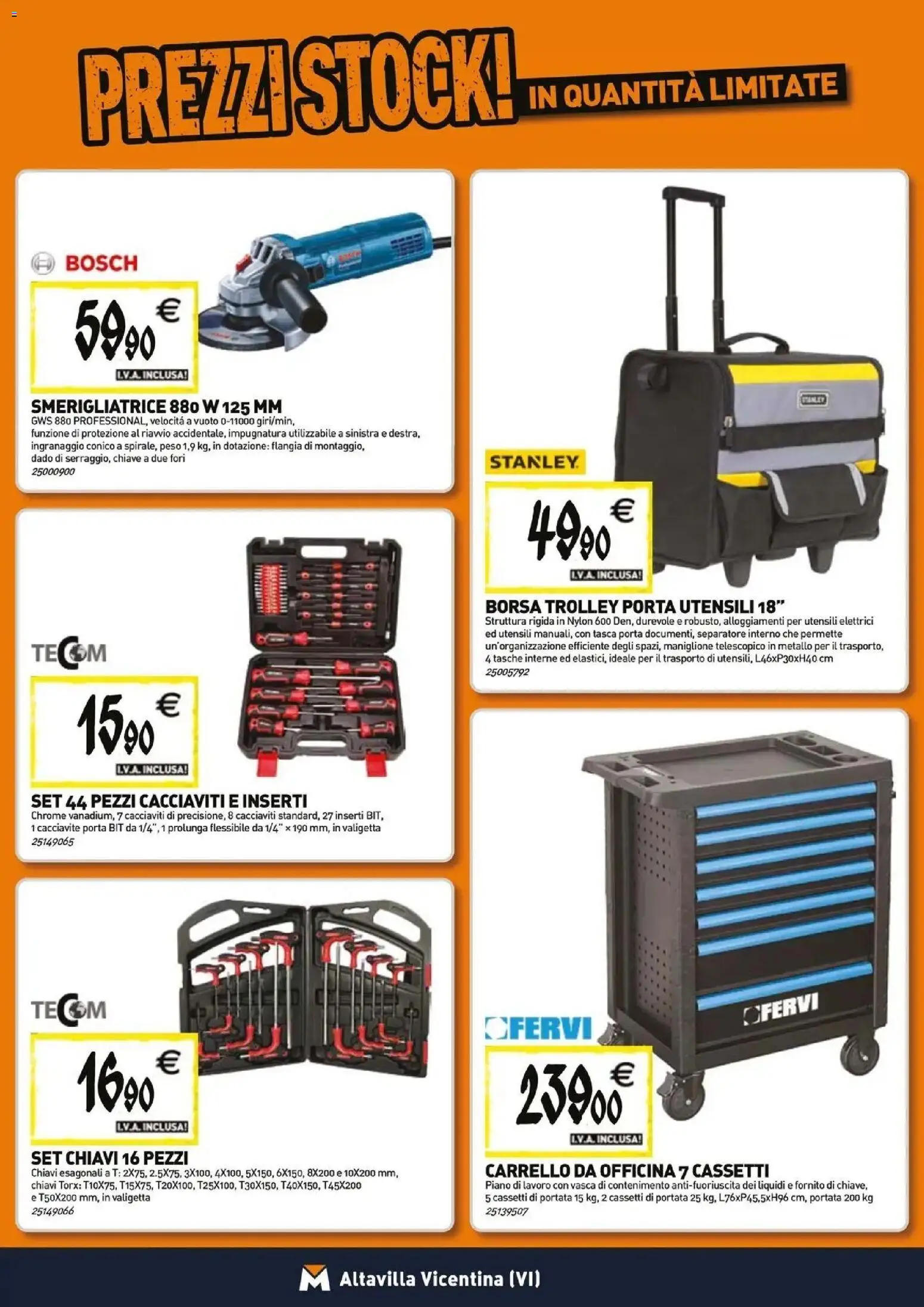 Anteprima dell'opuscolo TECNOMAT catalogo Altavilla Vicentina dal negozio TECNOMAT valido da 29/10/2026 - Borsa, Porta, Trolley, Carrello, Smerigliatrice, Cacciavite, Valigetta, Tasche