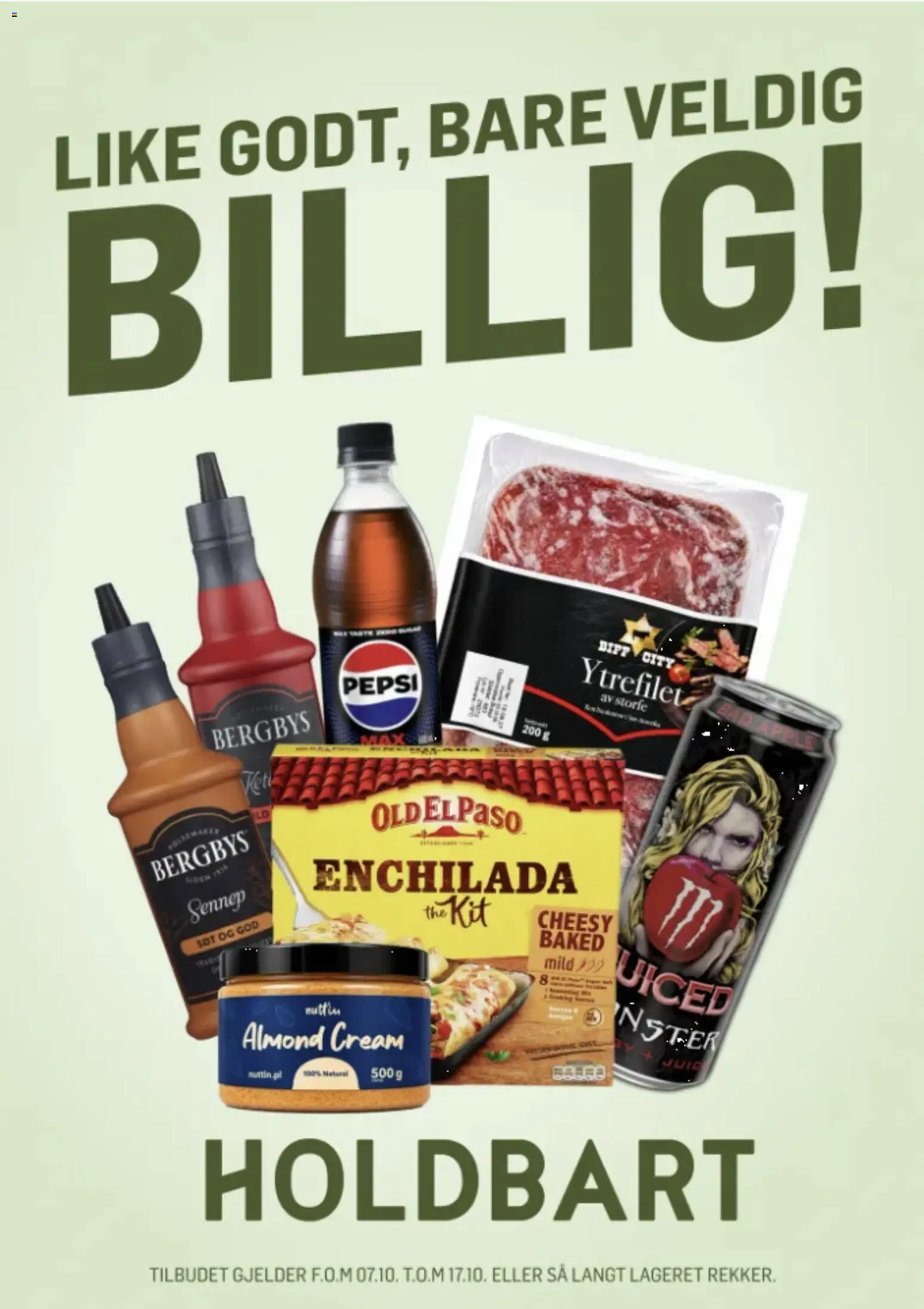 Forhåndsvis Holdbart kundeavis fra butikk Holdbart gyldig fra 07/10/2026 - Ytrefilet, Biff, Sennep, Pepsi, Bad
