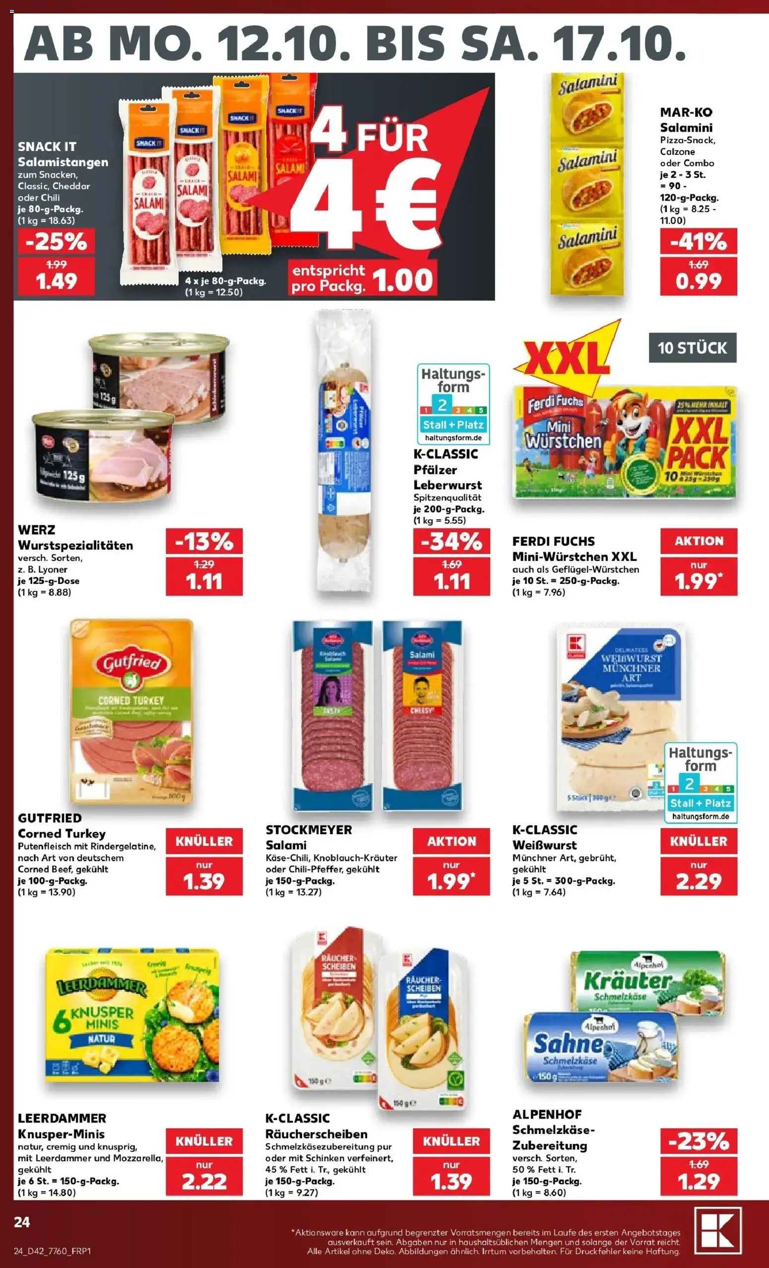 Vorschau von dem Prospekt des Geschäftes Kaufland, gültig ab dem 12.10.2026 - Weißwurst, Chili, Salami, Sahne, Schinken, Leerdammer