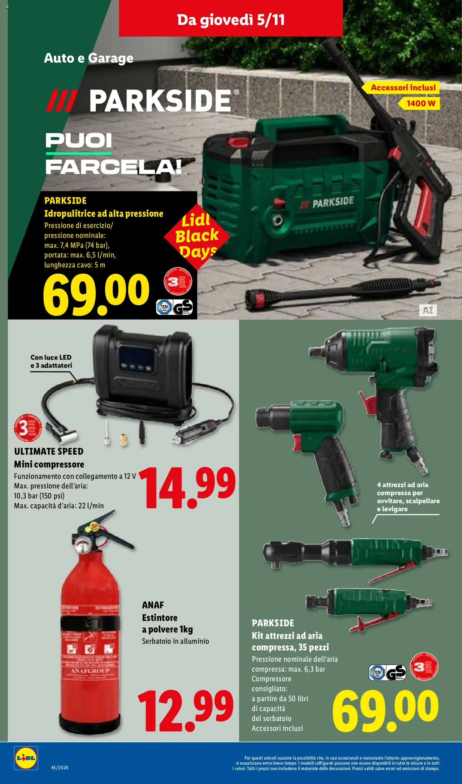 Anteprima dell'opuscolo Lidl volantino Sicilia dal negozio Lidl valido da 02/11/2026 - Idropulitrice, Estintore, Compressore, Cavo, Alluminio, Luce LED, Idropulitrice ad alta pressione