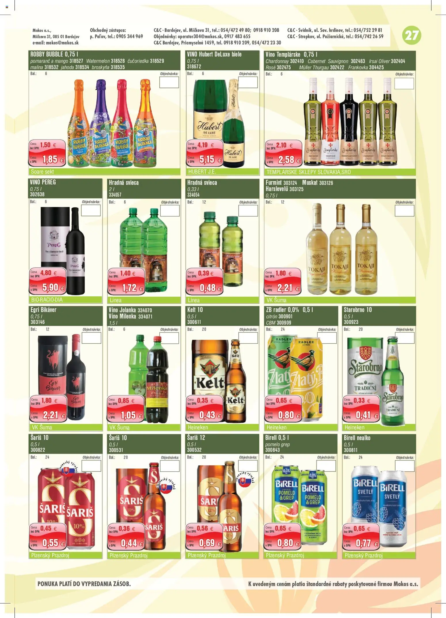 Náhľad Makos letáku platného od 02.11.2026 - Víno, Heineken, Pomelo, Birell, Šariš, Radler, Grep, Kelt