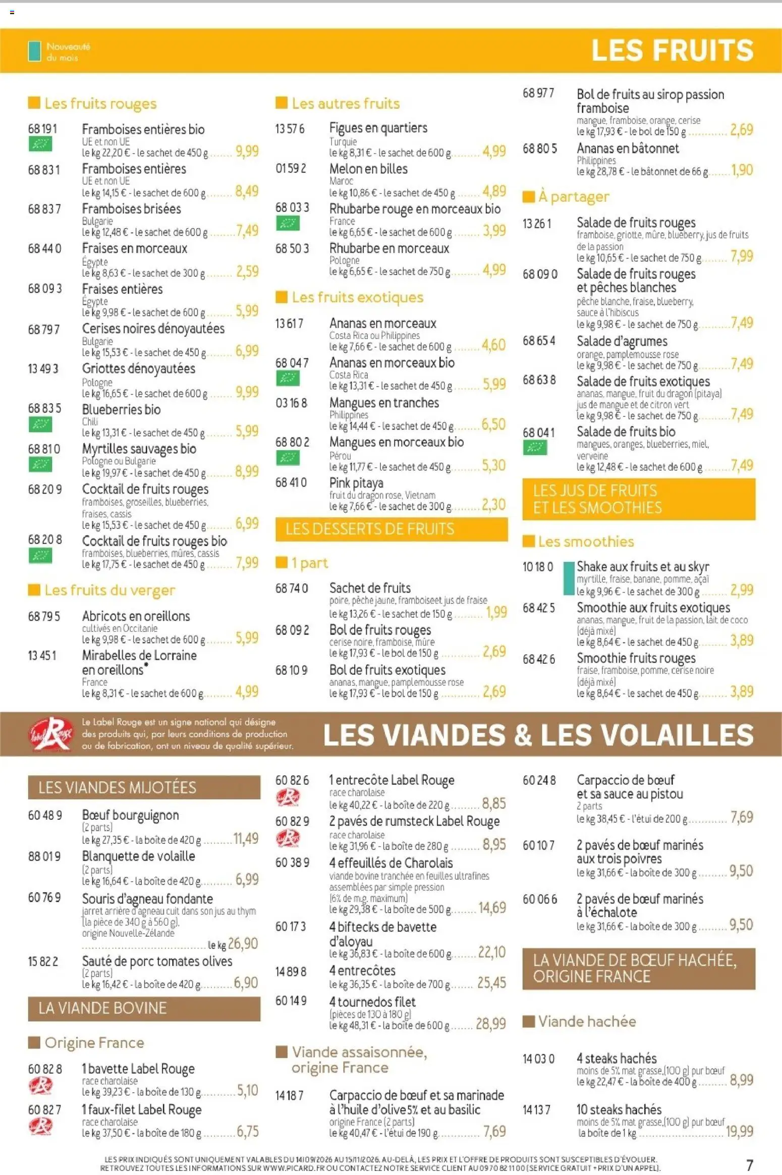 Prévisualisation de Picard - Catalogue Trimestriel du magasin Picard formulaire valide 14/09/2026 - Souris, Melon, Fruits exotiques, Carpaccio de bœuf, Volaille, Porc, Citron vert, Viande de bœuf