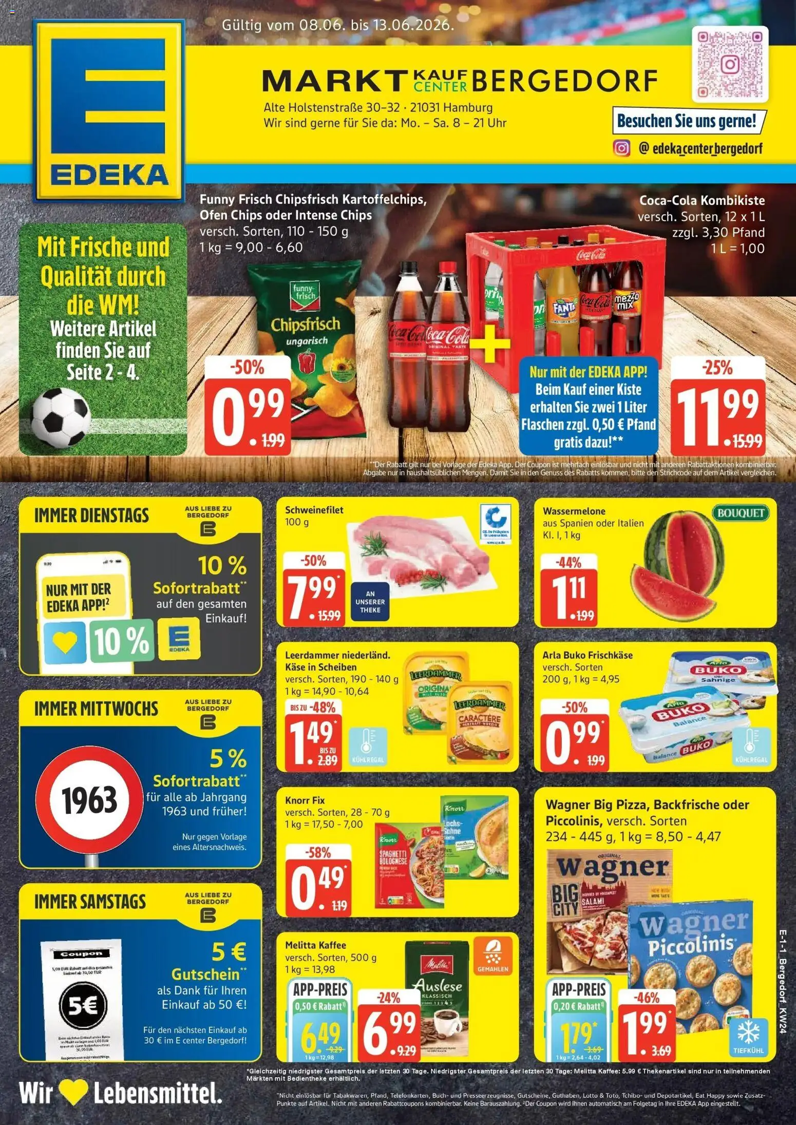 Vorschau von dem Prospekt des Geschäftes Edeka, gültig ab dem 08.06.2026 - Chips, Ofen, Salami, Funny frisch, Melitta, Knorr, Melitta kaffee, Leerdammer