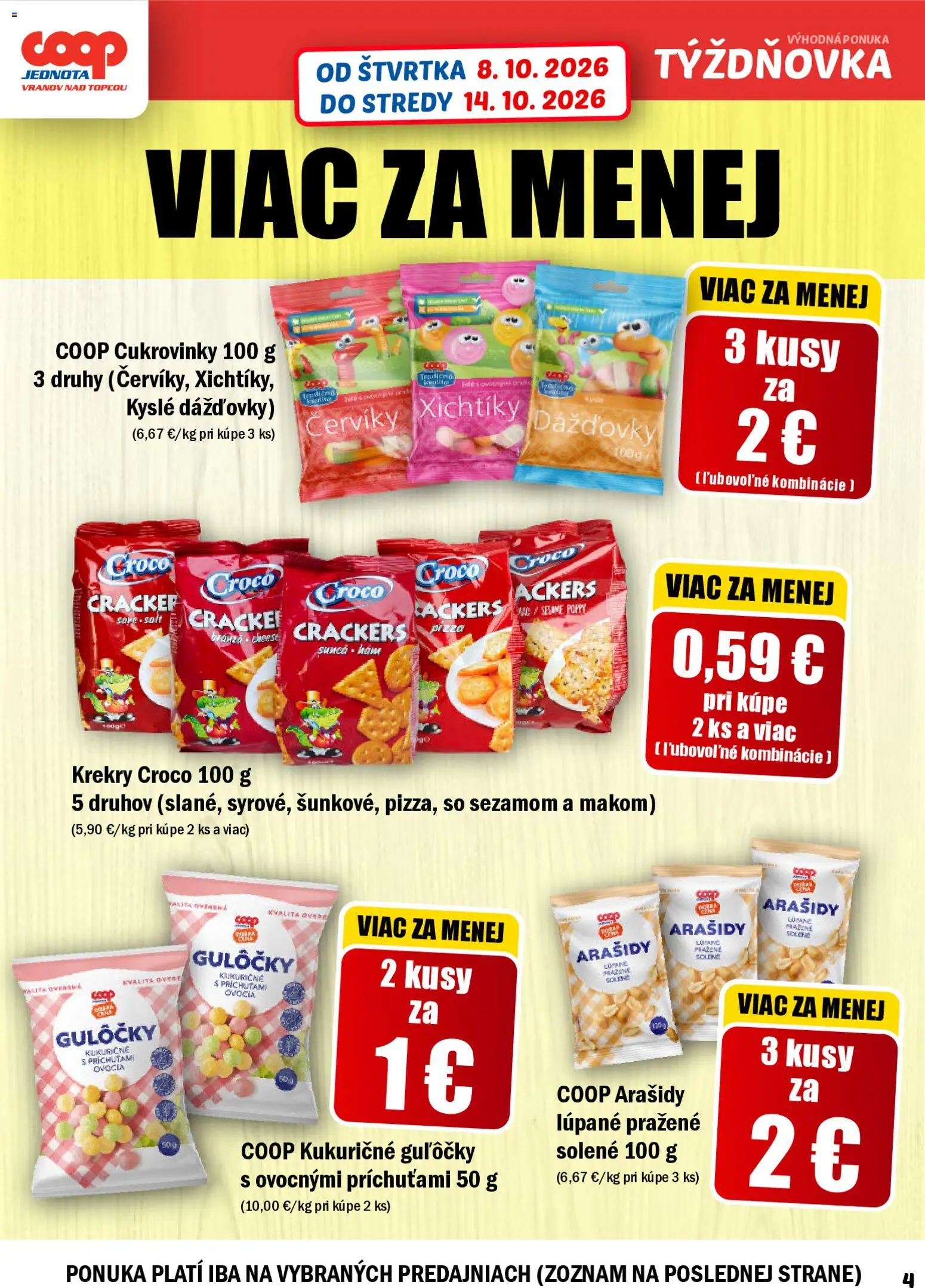 Náhľad COOP Jednota letáku platného od 08.10.2026 - Pizza, Cukrovinky, Krekry, Arašidy