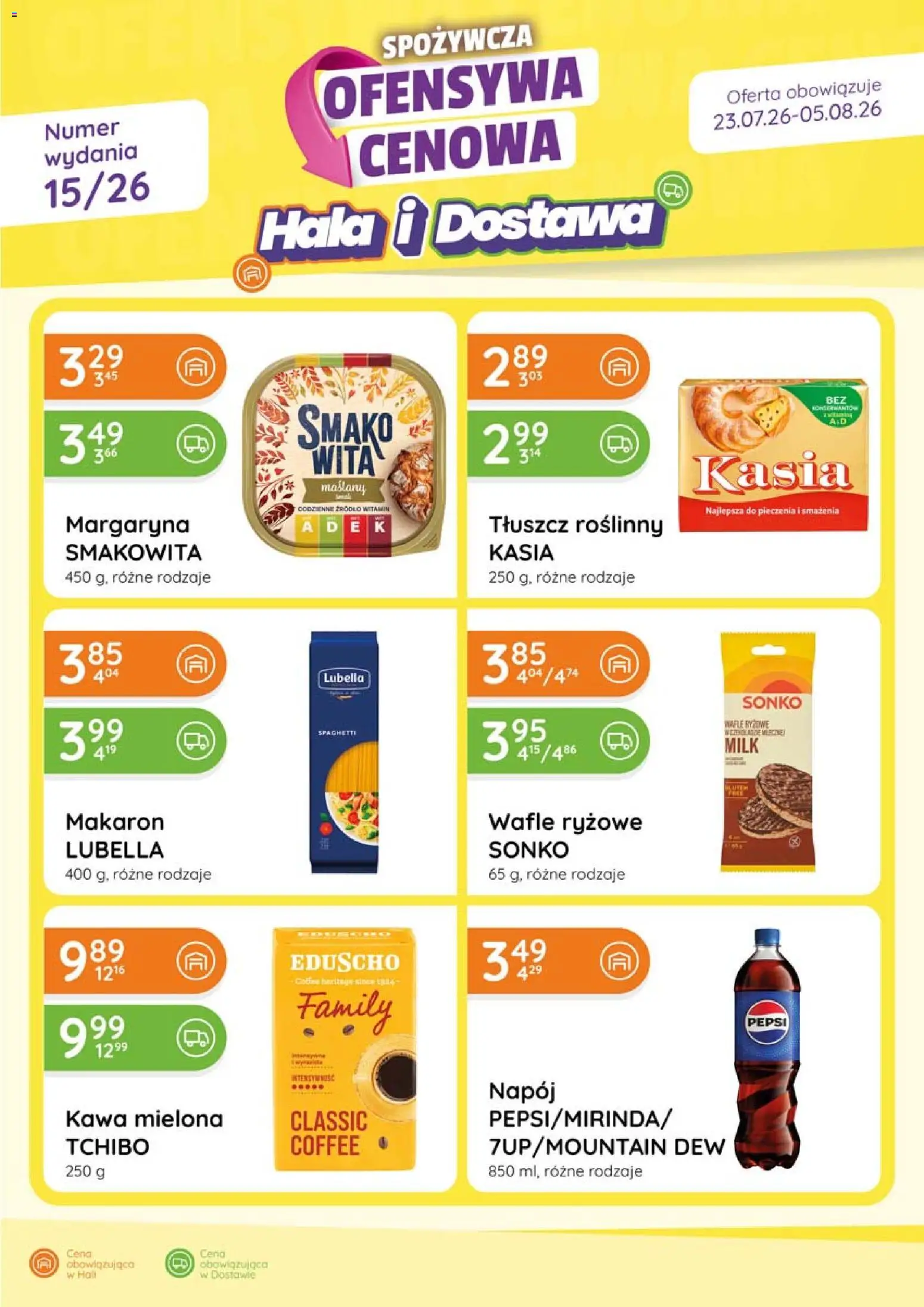 Pogląd gazetki "Eurocash gazetka - Ofensywa Spożywcza" ze sklepu Eurocash ważnej od 23.07.2026 - Tchibo, Kawa, Makaron, Spaghetti, Pepsi, Wafle ryżowe, Margaryna, Kawa mielona