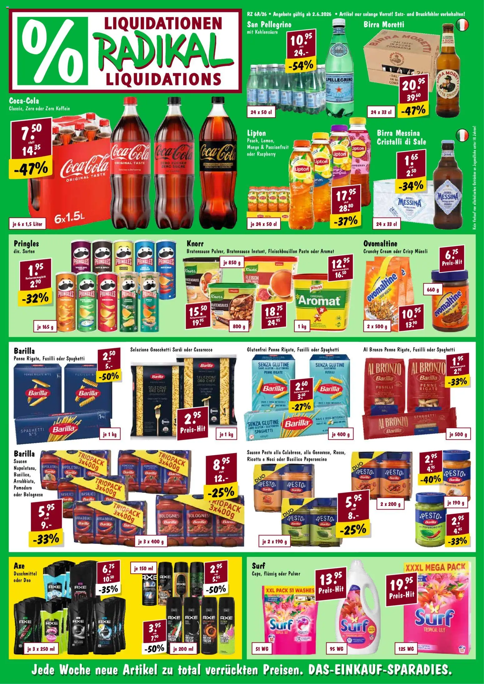 Vorschau des Merkblatts Radikal aktionen vom Shop Radikal gültig von 02.06.2026 bis 08.06.2026 - Mango, Coca Cola, Ricotta, Barilla, Mais, Zucker, Ketchup, Pulver