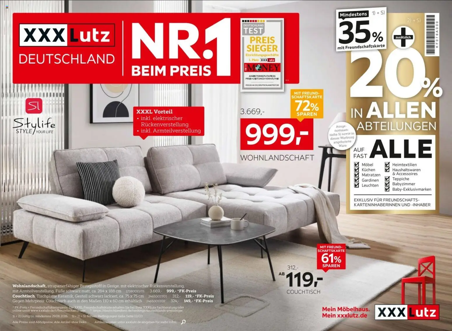 Vorschau von dem Prospekt des Geschäftes XXXLutz, gültig ab dem 15.08.2026 - Couchtisch, Kuchen, Wohnlandschaft