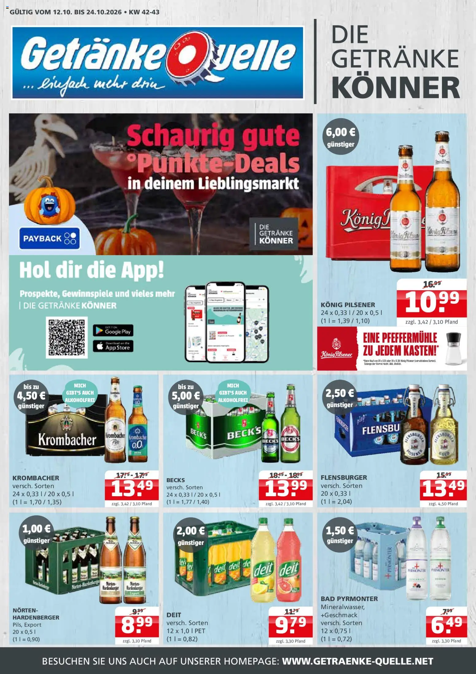 Vorschau von dem Prospekt des Geschäftes Getränke Quelle, gültig ab dem 12.10.2026 - Flensburger, Bad, Krombacher, Konig pilsener