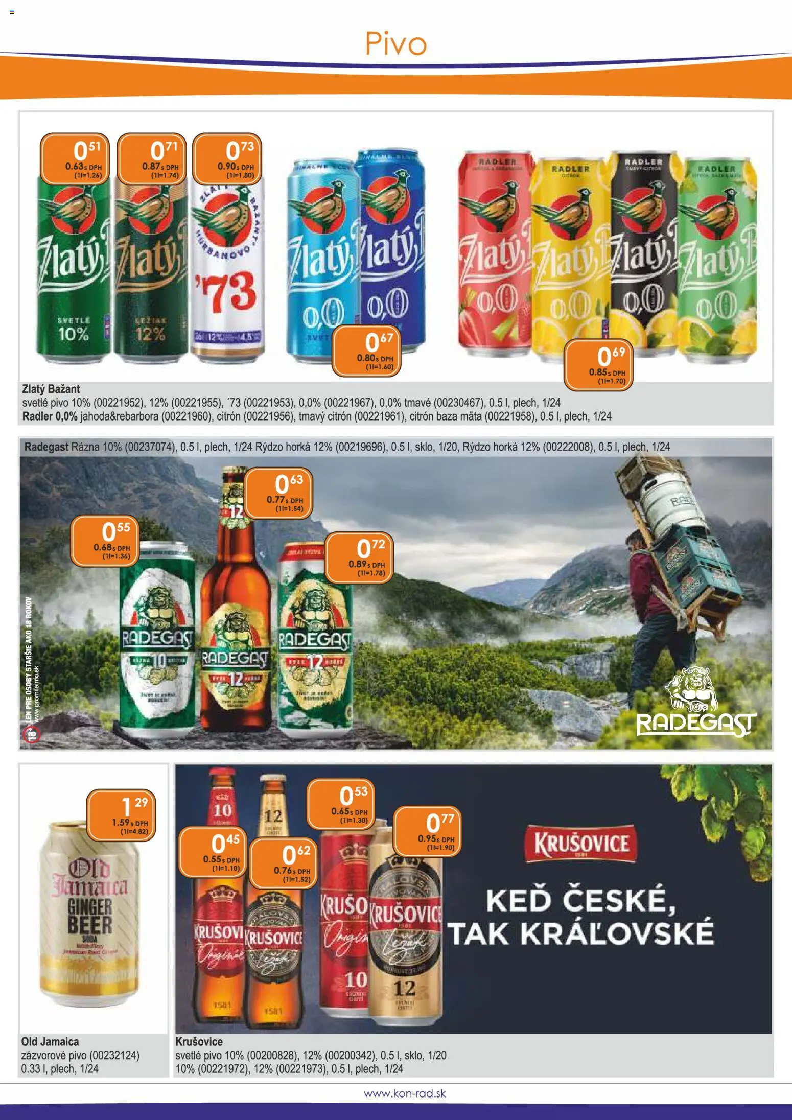 Náhľad KON - RAD letáku platného od 01.10.2026 - Pivo, Radegast, Krušovice, Radler, Zlatý Bažant