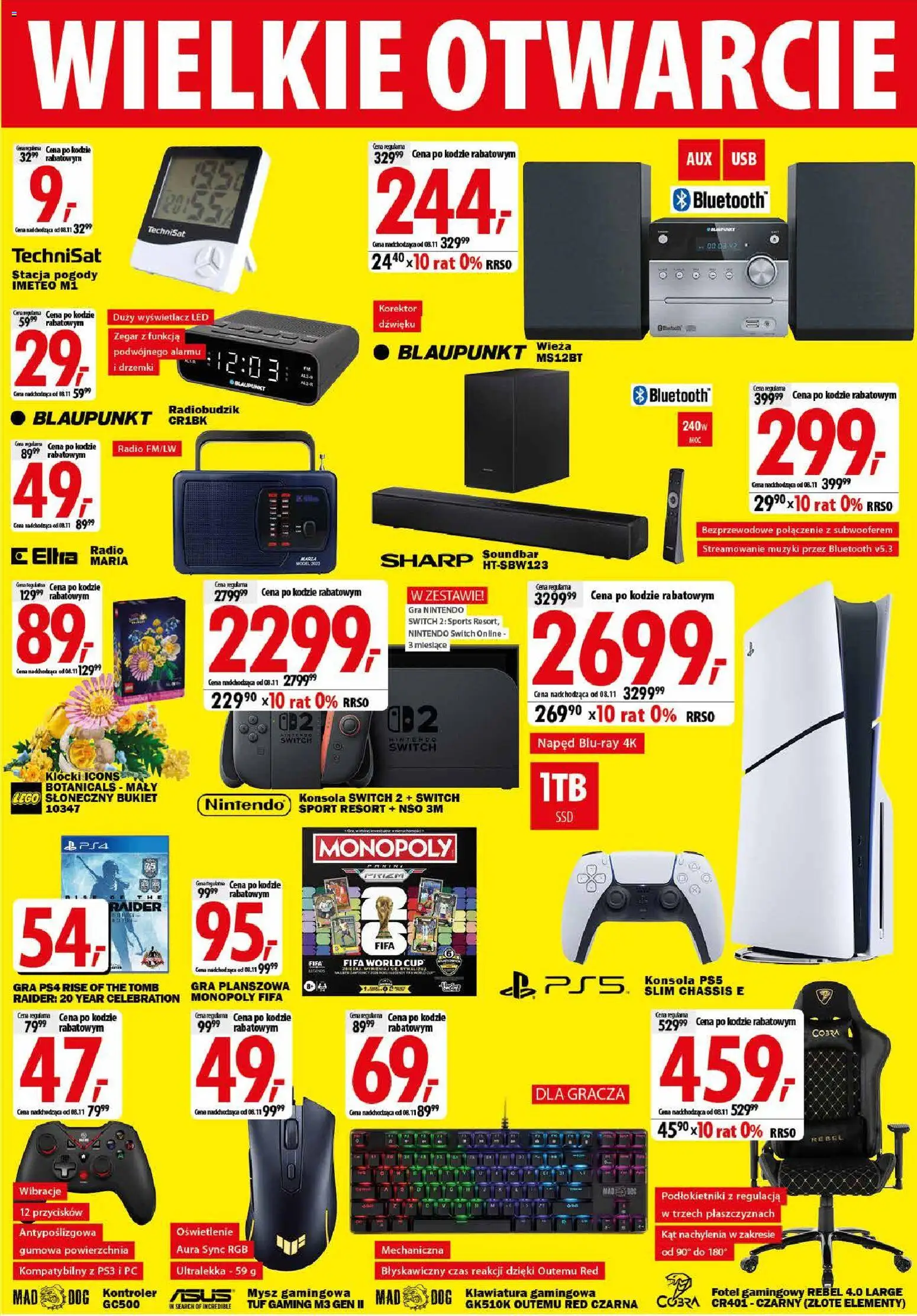 Pogląd gazetki "Mediaexpert promocje - Wielkie otwarcie Pobiedziska" ze sklepu Mediaexpert ważnej od 28.10.2026 - Lego, Gra, Nintendo Switch, Radio, Mysz, Korektor, Stacja pogody, Kontroler