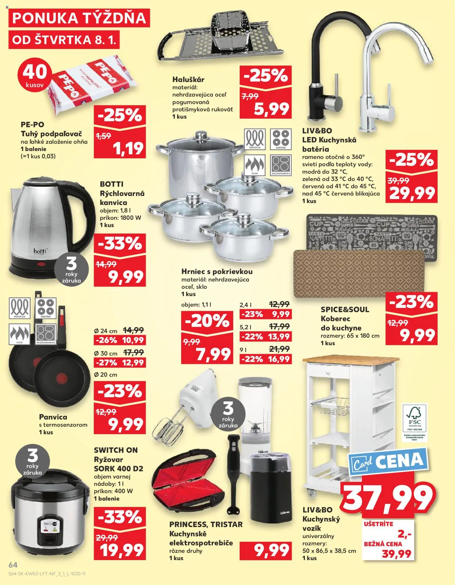 Náhľad Kaufland letáku platného od 08.01.2026 - Koberec, Kuchyne, Koberec do kuchyne, Kanvica, Batéria, Panvica, Led, Indukcia