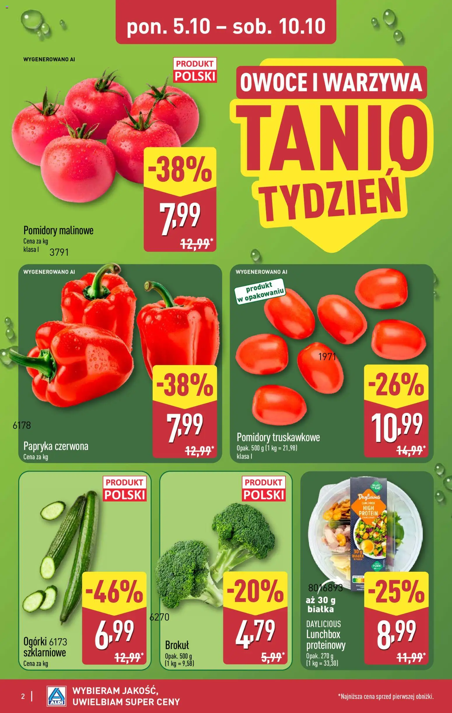 Pogląd gazetki "Aldi gazetka" ze sklepu Aldi ważnej od 05.10.2026 - Warzywa, Brokuł, Lunchbox, Ogórki, Papryka, Pomidory, Papryka czerwona, Pomidory malinowe