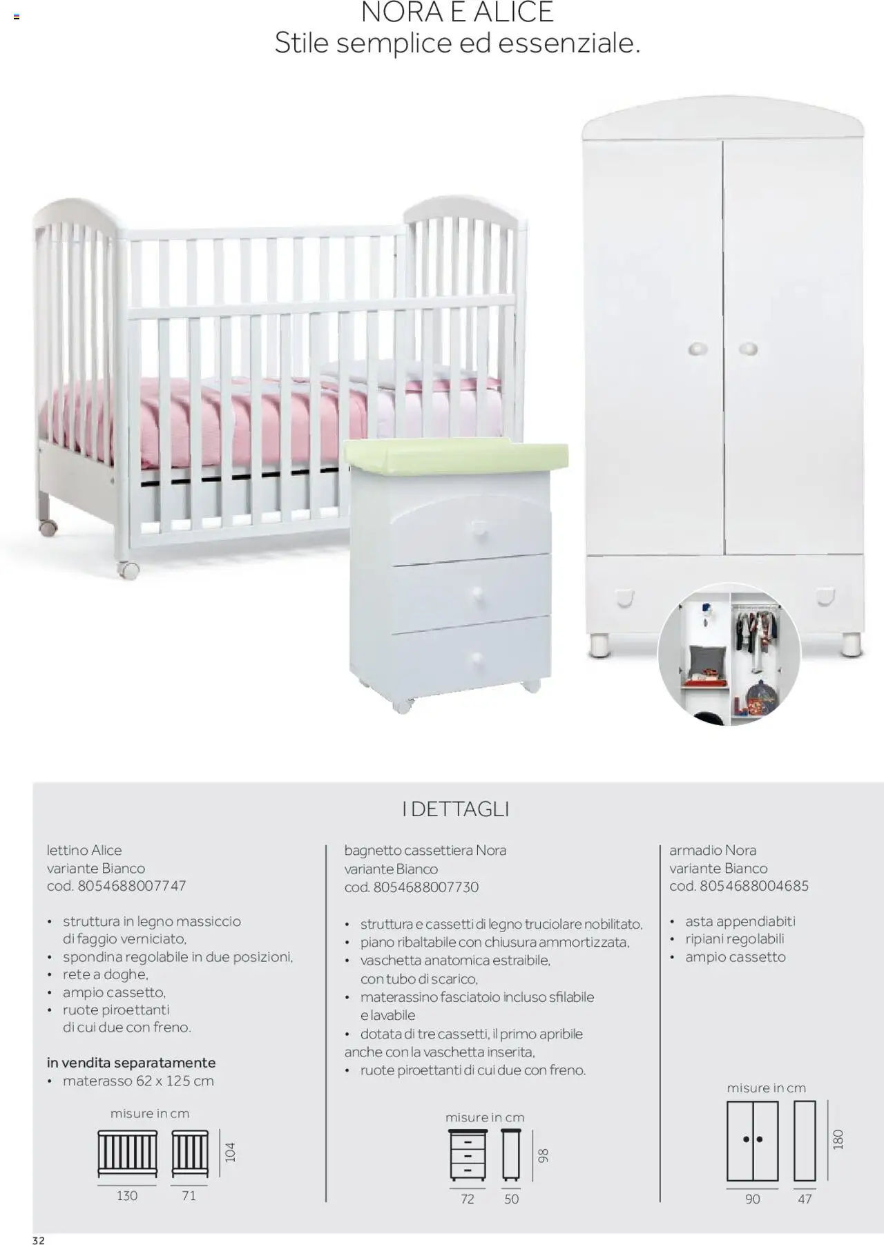 Anteprima dell'opuscolo Catalogo Camarette e Lettini dal negozio Prenatal valido da 01/01/2025 - Armadio, Appendiabiti, Cassettiera, Materasso, Fasciatoio, Tubo, Lettino, Bagnetto