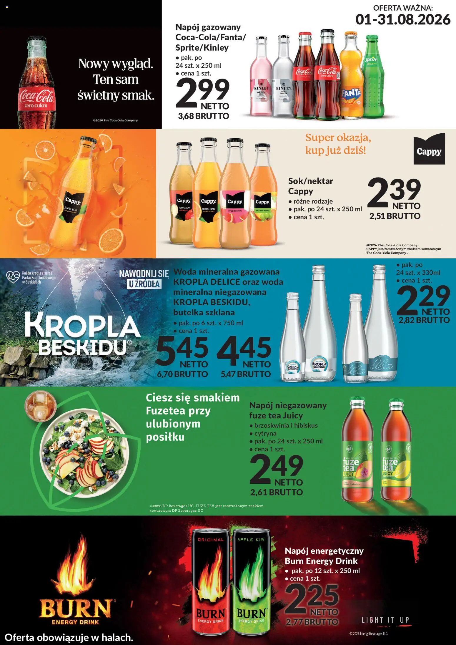 Pogląd gazetki "Makro gazetka - Coca Cola" ze sklepu Makro ważnej od 01.08.2026 - Coca cola, Brzoskwinia, Cytryna, Sok, Fanta, Woda mineralna, Coca Cola zero, Napój energetyczny