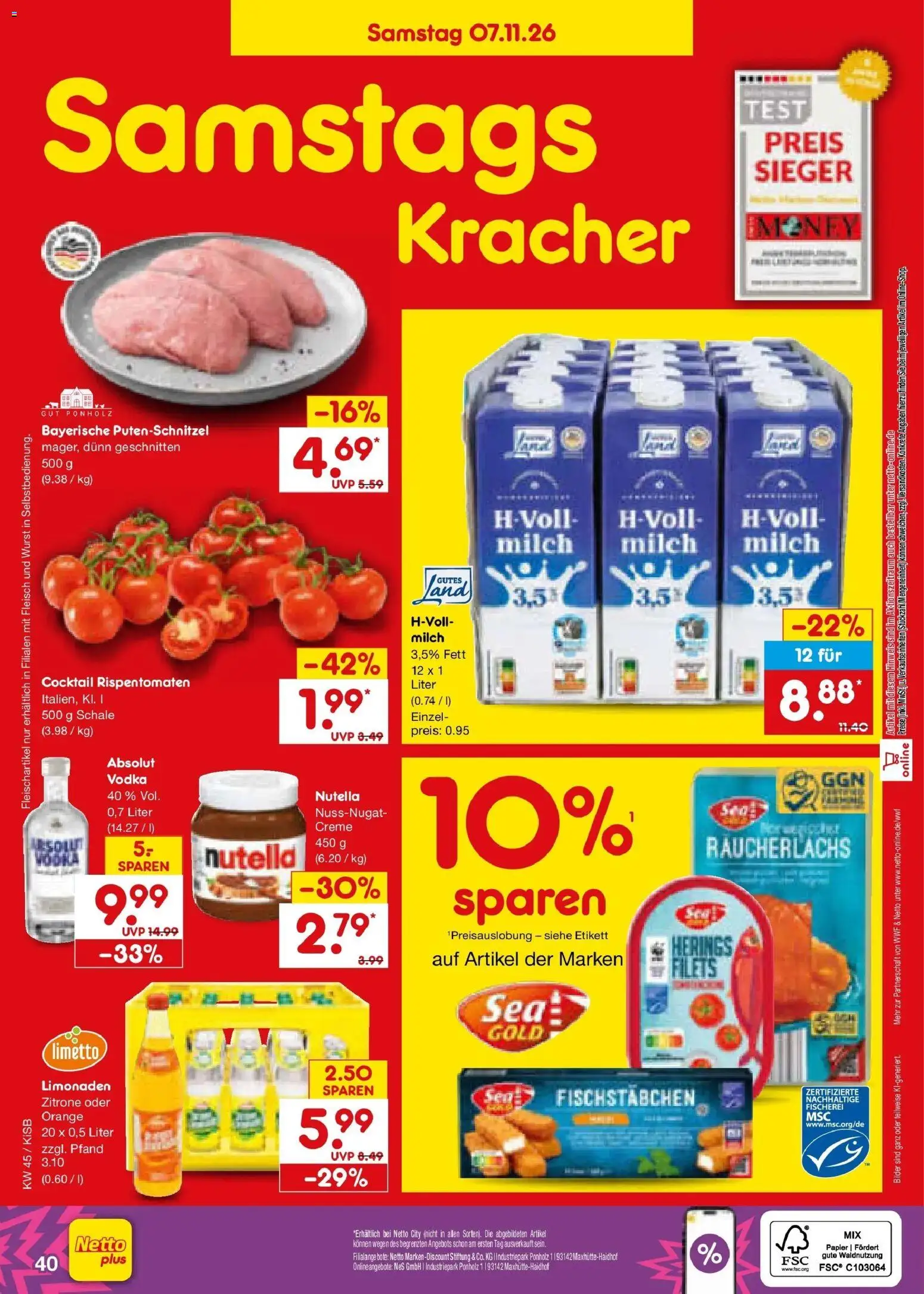 Vorschau von dem Prospekt des Geschäftes Netto Marken-Discount, gültig ab dem 02.11.2026 - Bilder, Wurst, Nutella, Milch, Fleisch, Zitrone, Creme, Fischstabchen