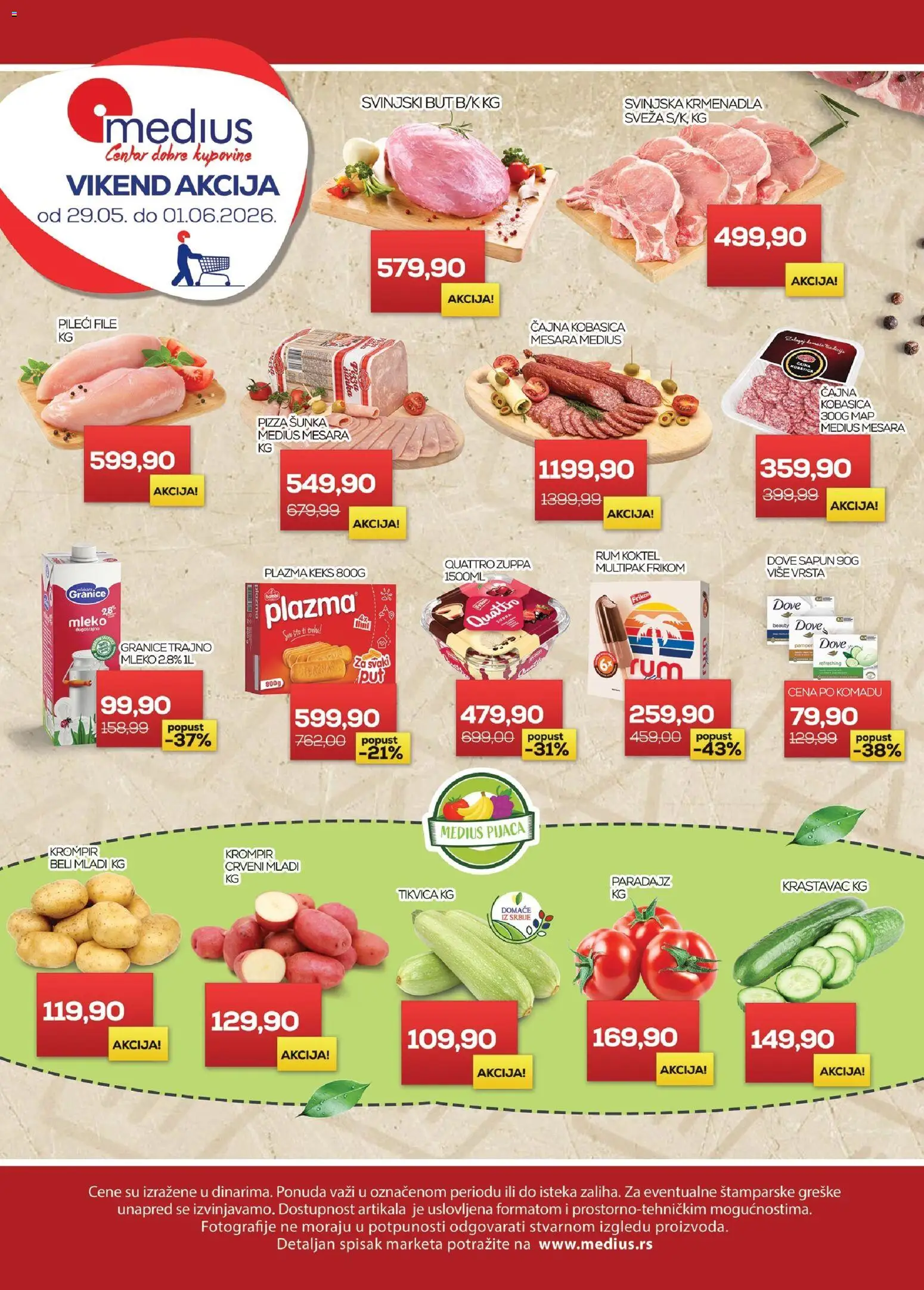 Pregled Medius kataloga - važi od 29.05.2026 - Paradajz, Rum, Mleko, Dove, Kobasica, Krmenadla, Sapun, Pileći file