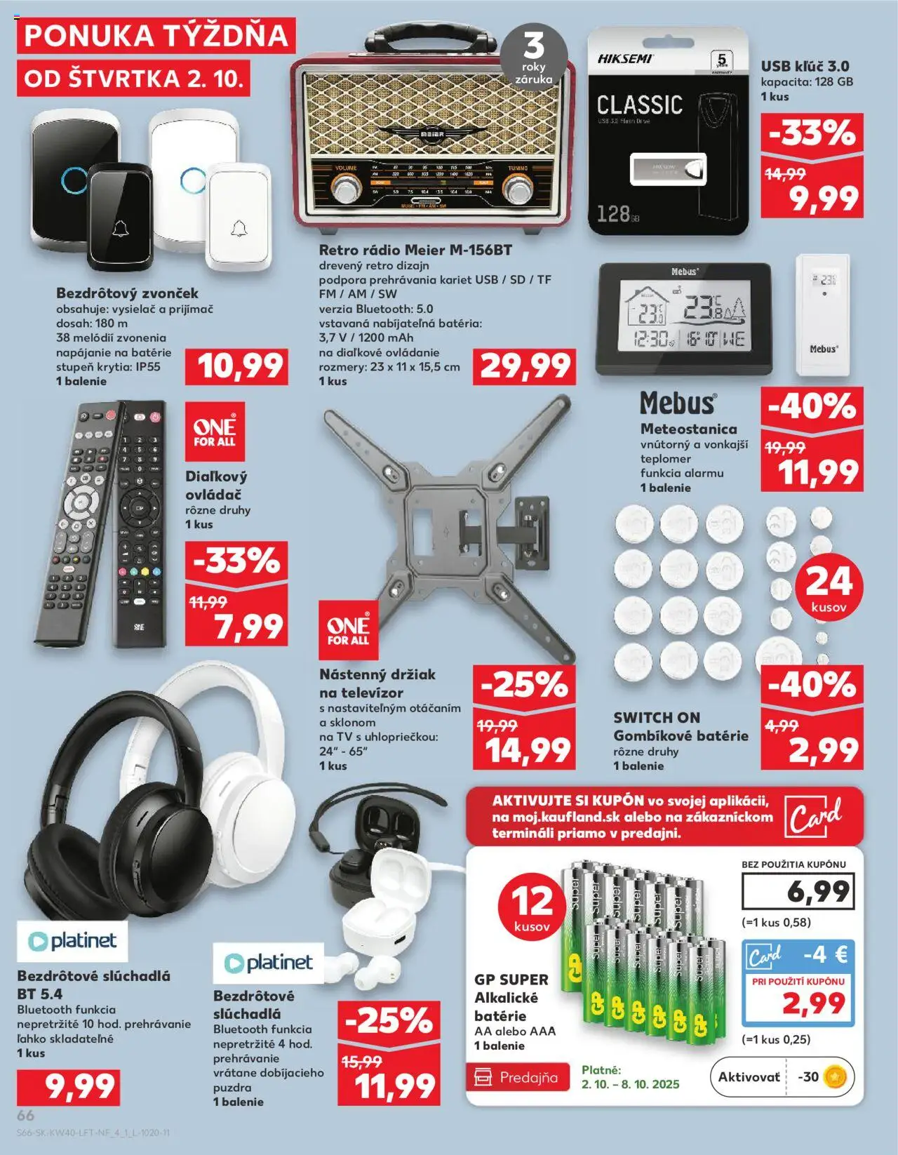 Náhľad Kaufland letáku platného od 02.10.2025 - Tv, Televízor, Batéria, Bezdrôtové slúchadlá, USB, Rádio, Zvonček, Bezdrôtový zvonček