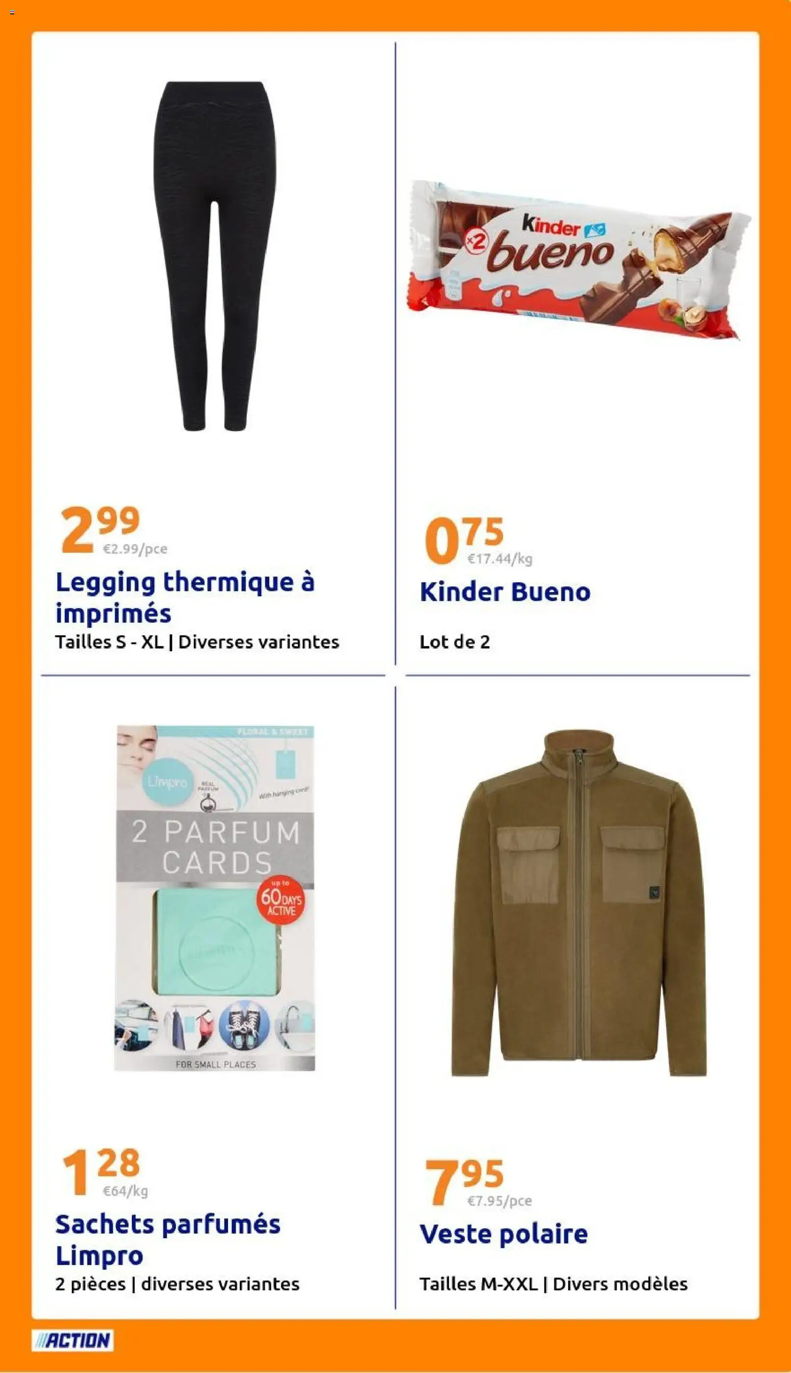 Prévisualisation de Action catalogue du magasin Action formulaire valide 28/10/2026 - Parfum, Veste, Kinder Bueno, Legging, Polaire, Veste polaire