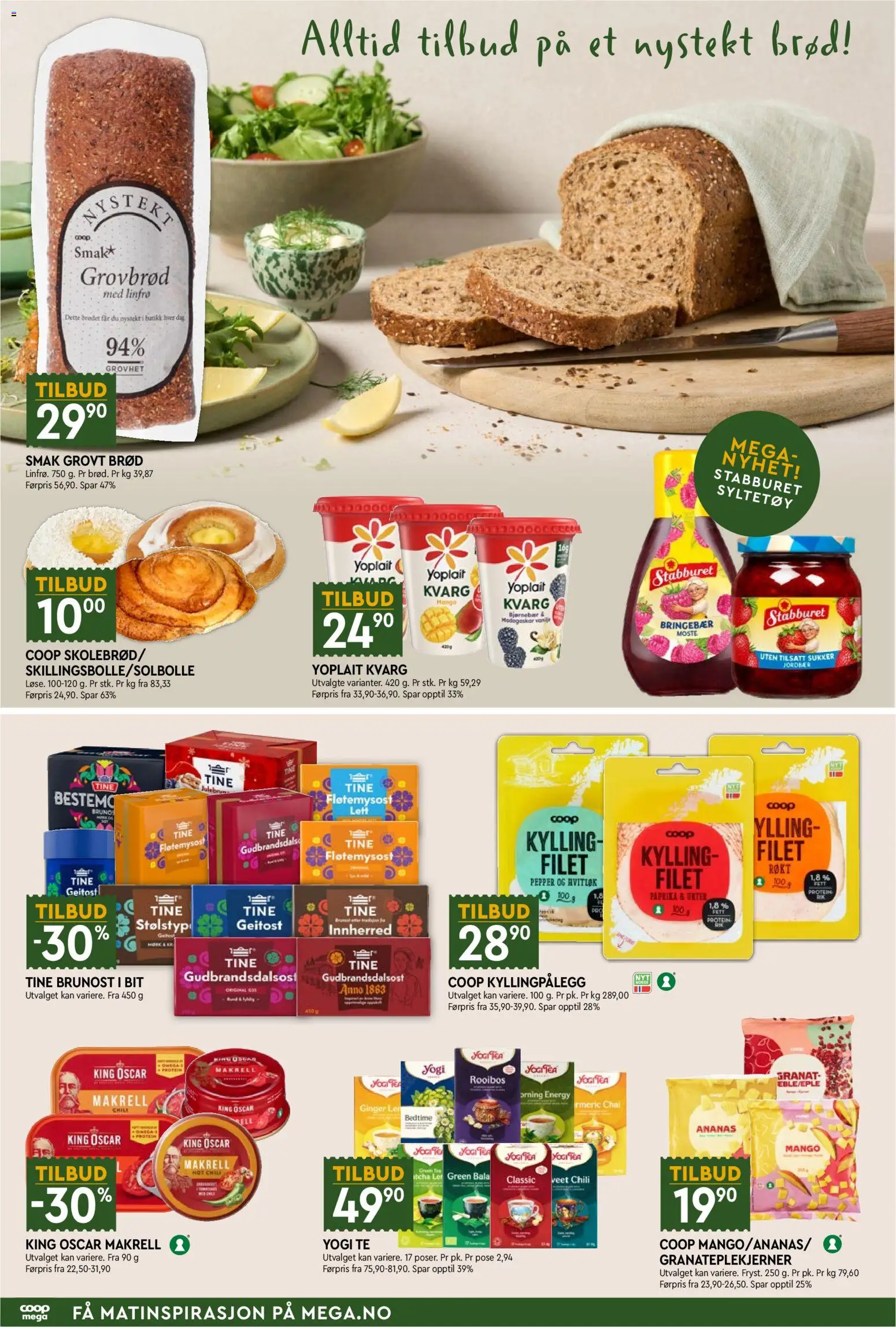 Forhåndsvis Coop Mega kundeavis fra butikk Coop Mega gyldig fra 19/10/2026 - Grovbrød, Chili, Te, Paprika, Syltetøy, Sukker, Mango, Makrell