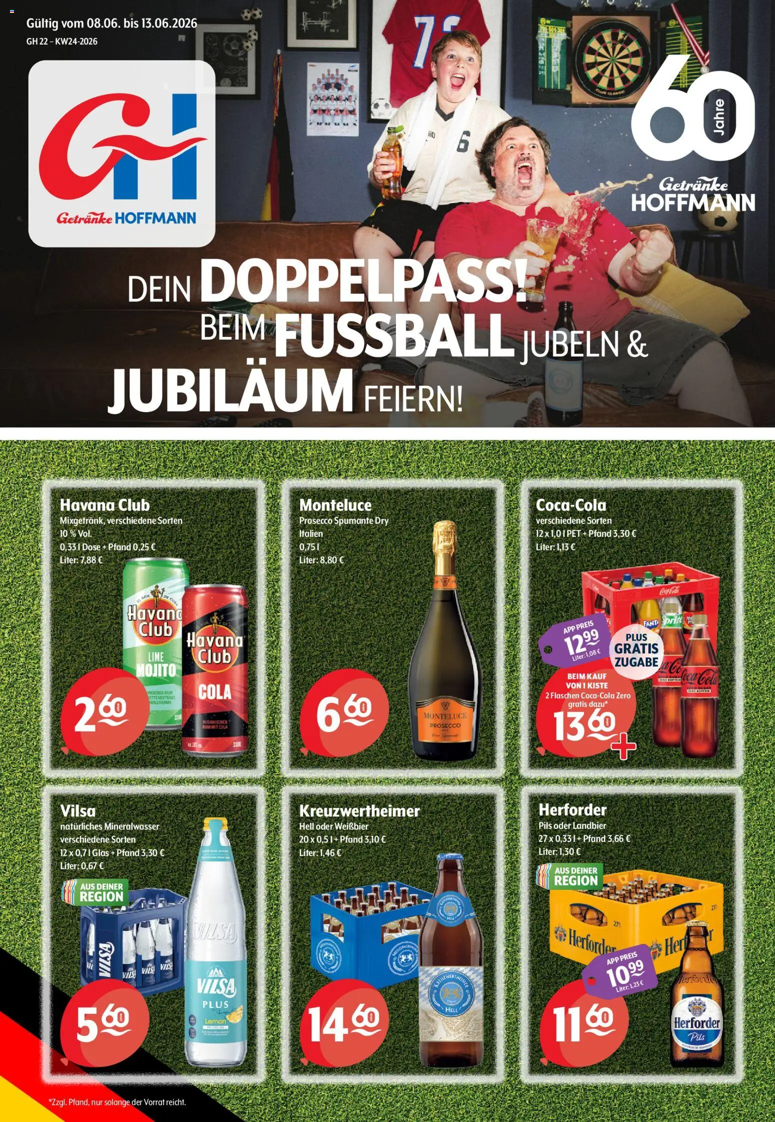 Vorschau von dem Prospekt des Geschäftes Getränke Hoffmann, gültig ab dem 08.06.2026 - Fußball, Cola, Mineralwasser, Havana club, Prosecco, Rum, Sprite, Weißbier