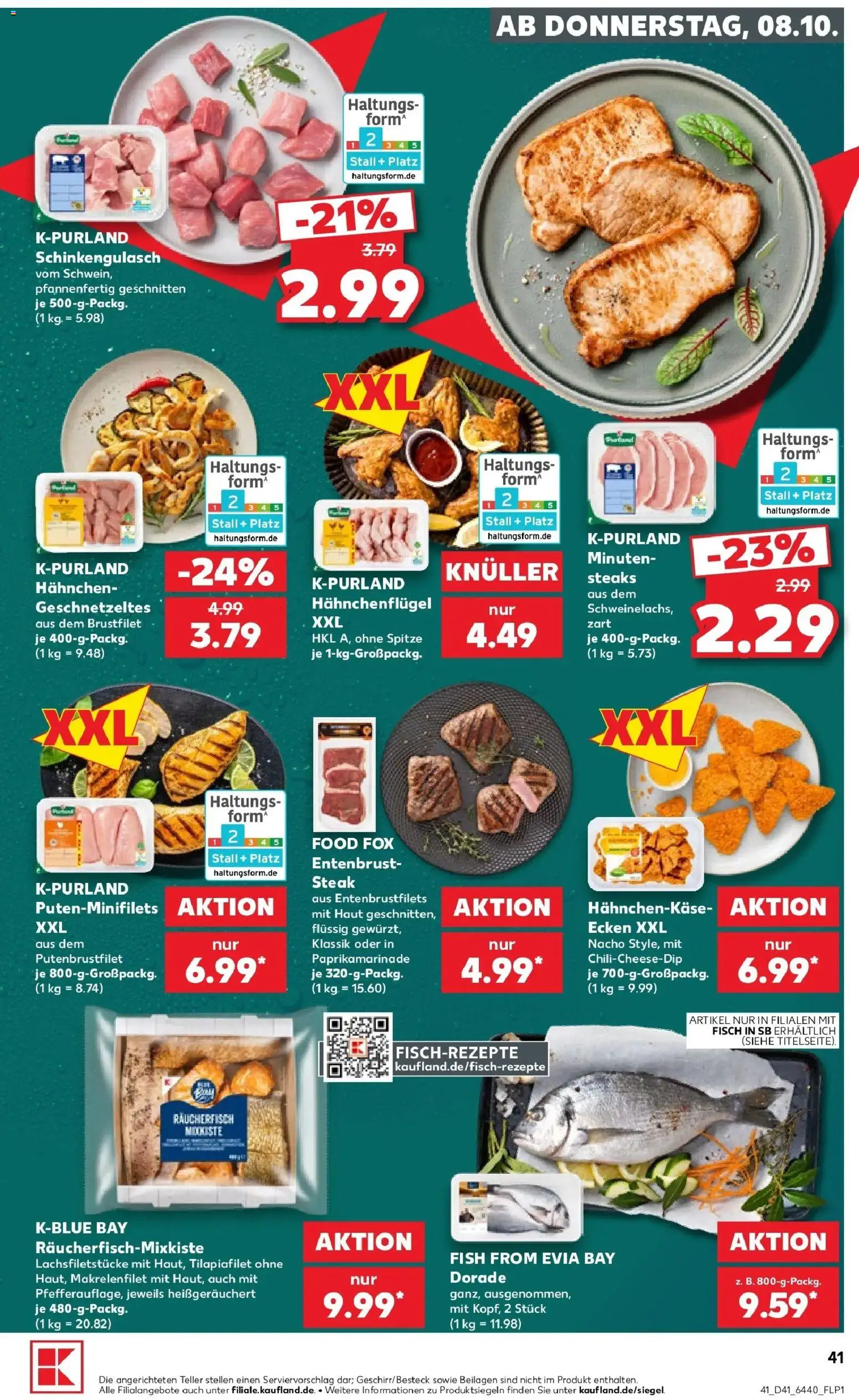 Vorschau von dem Prospekt des Geschäftes Kaufland, gültig ab dem 08.10.2026 - Fisch, Steak, Dorade, Beilagen, Hahnchen
