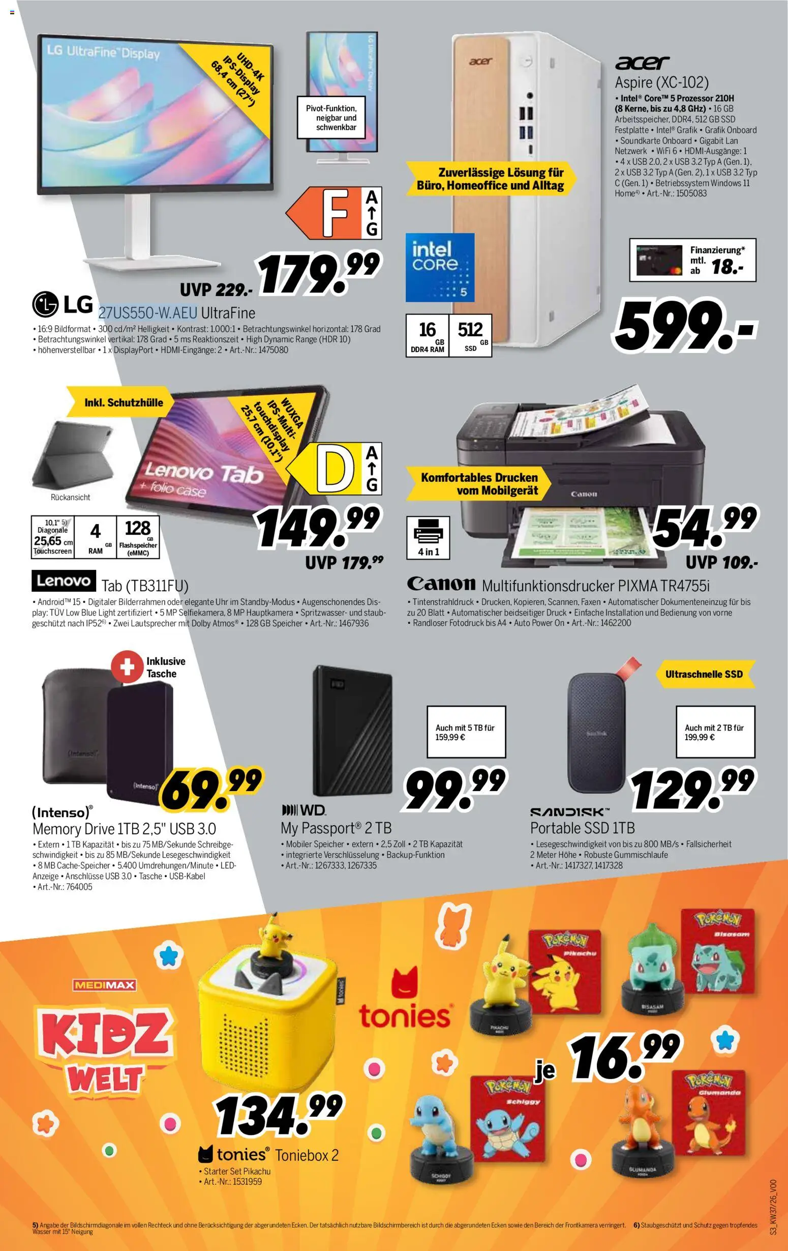 Vorschau von dem Prospekt des Geschäftes Medimax, gültig ab dem 05.09.2026 - Uhr, Wasser, Lenovo, Bilderrahmen, LG, Tasche, Lautsprecher, USB