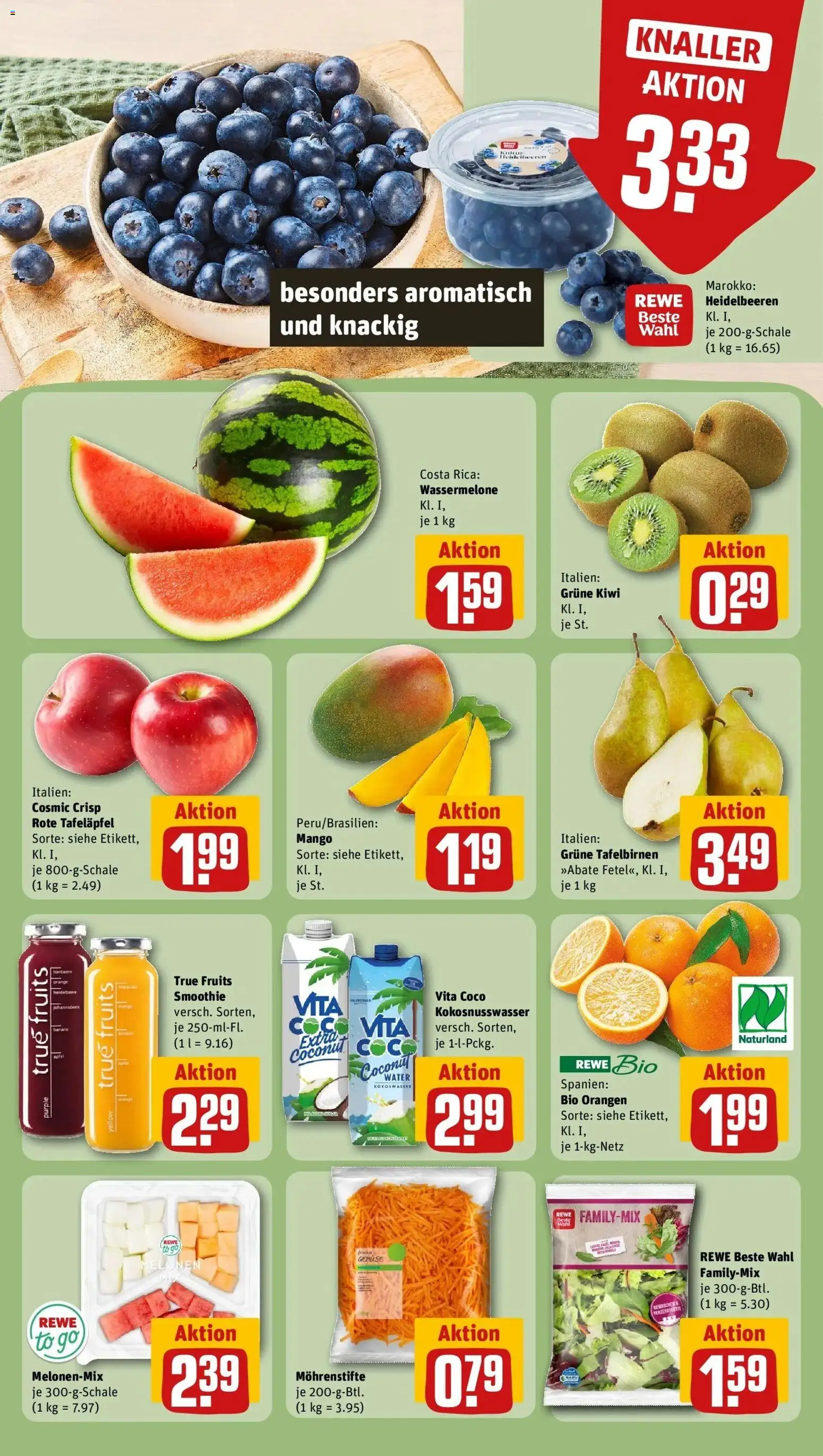 Vorschau von dem Prospekt des Geschäftes Rewe, gültig ab dem 05.04.2026 - Mango, Äpfel, Kiwi, Gemüse, Heidelbeeren, Wassermelone, Orangen