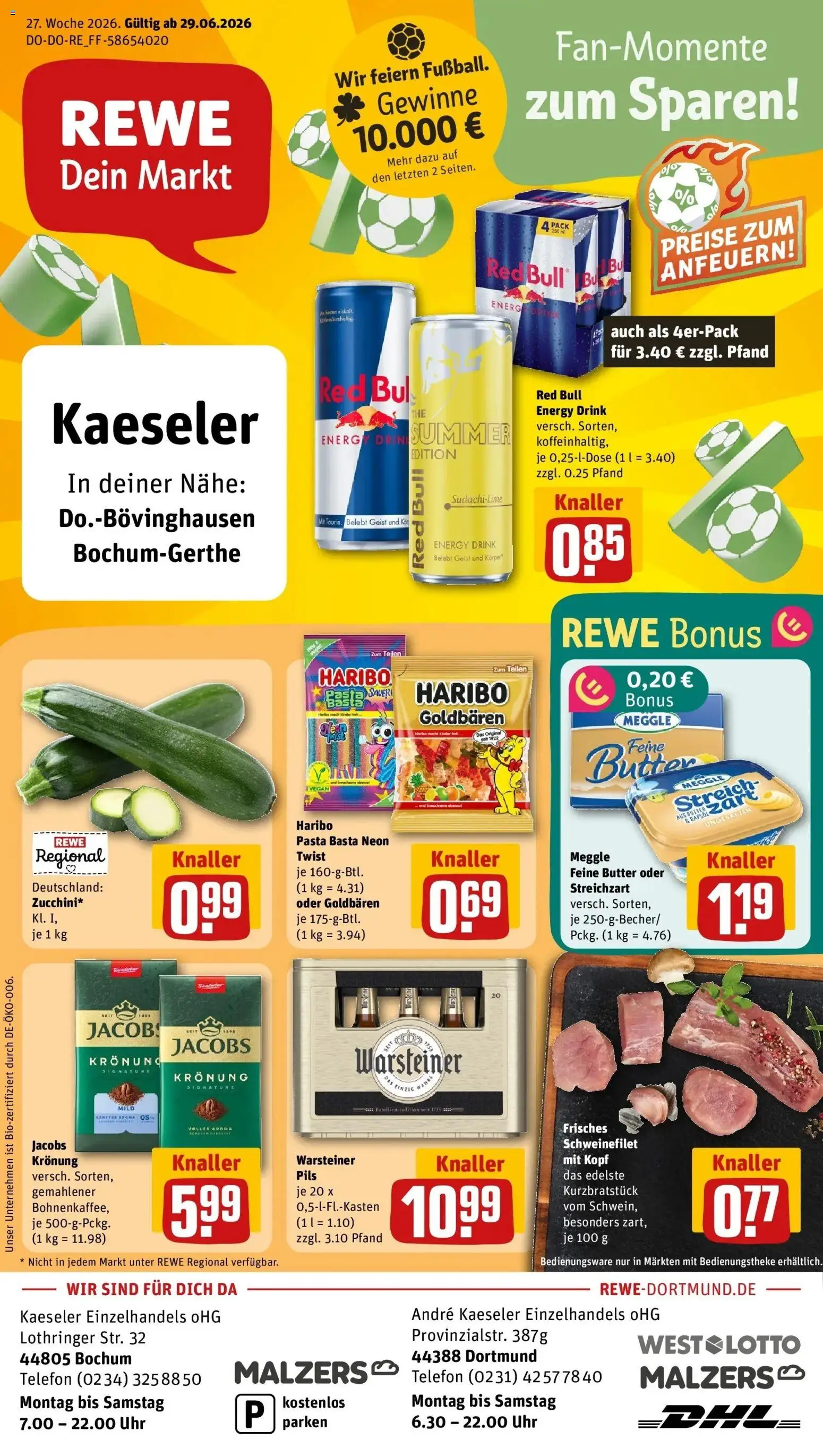 Vorschau von dem Prospekt des Geschäftes Rewe, gültig ab dem 29.06.2026 - Uhr, Telefon, Butter, Pasta, Haribo, Warsteiner, Energy, Pils